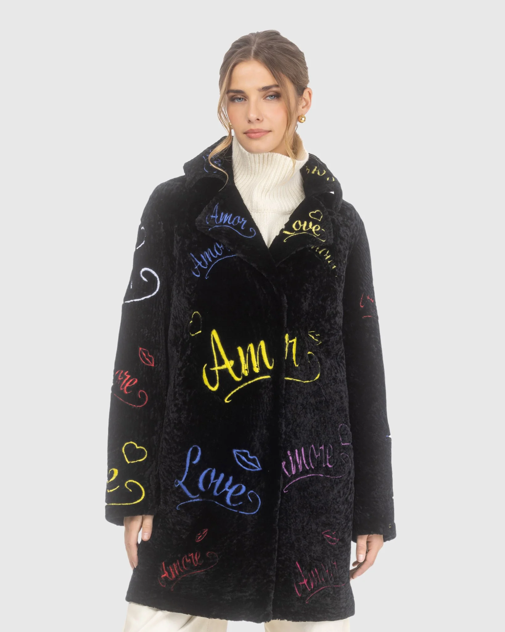 Select Shearling Lamb Embroidered "love" Stroller