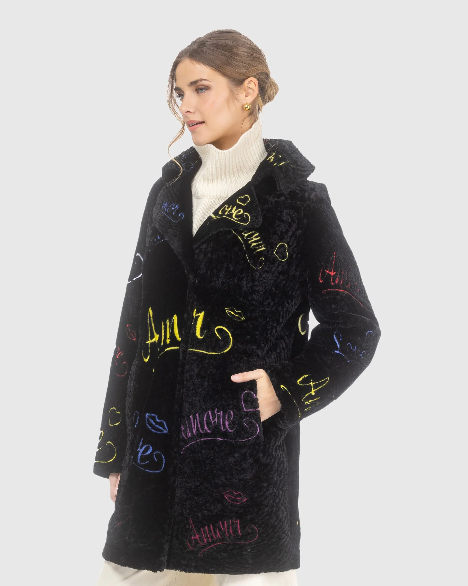 Select Shearling Lamb Embroidered "love" Stroller - Image 3
