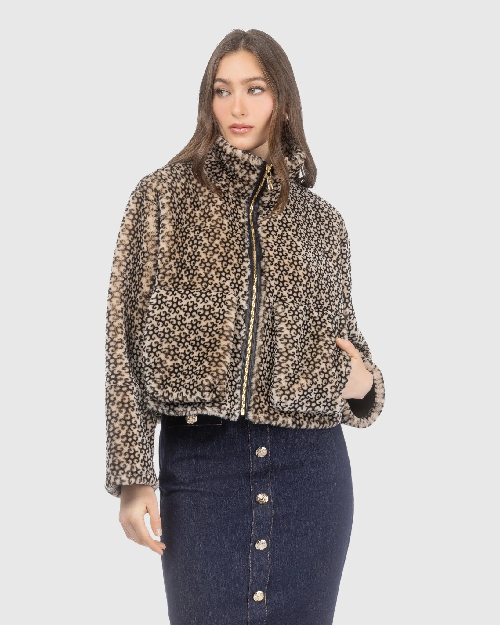 Select Shearling Lamb Insignia Zip Jacket - Image 2