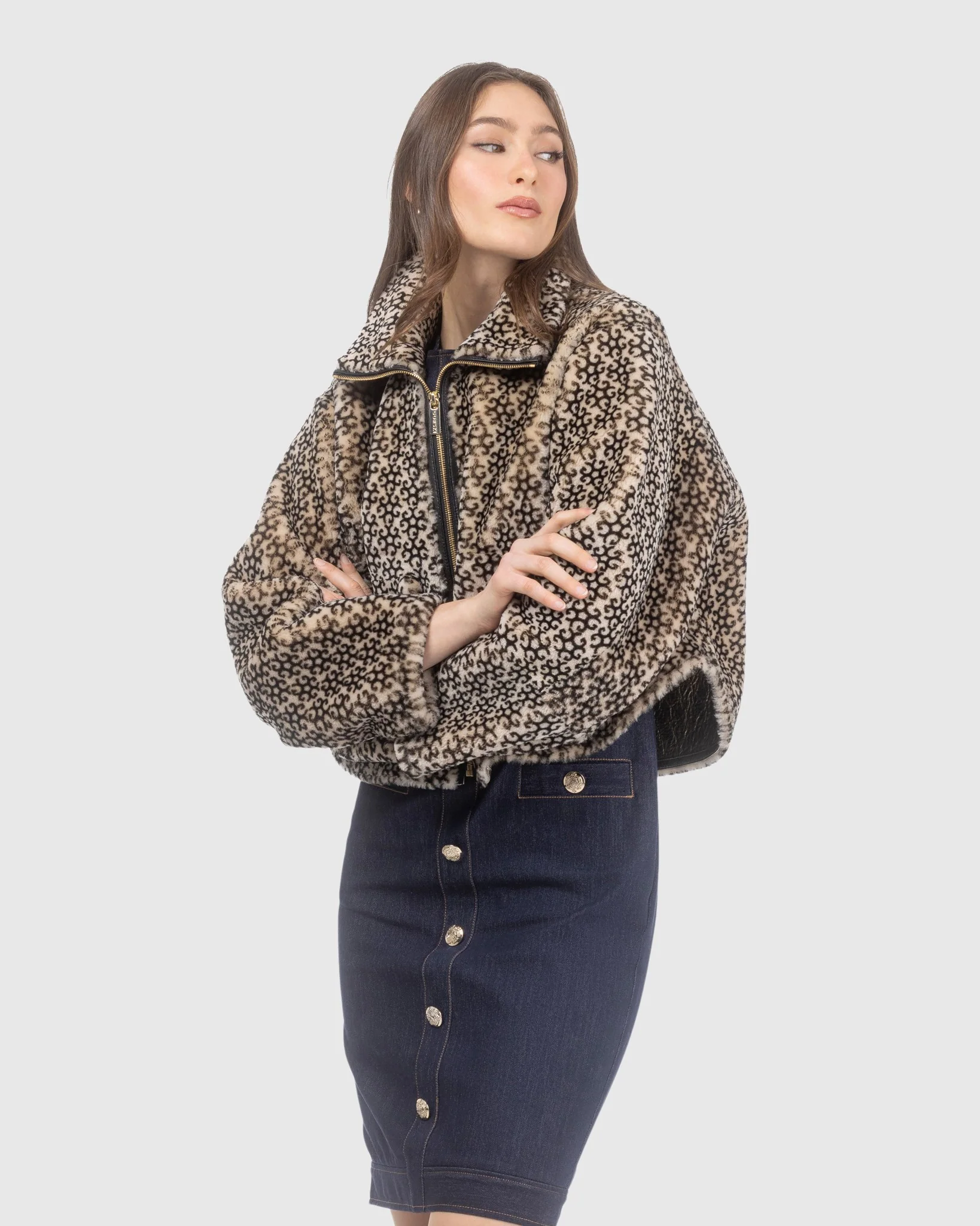 Select Shearling Lamb Insignia Zip Jacket - Image 3
