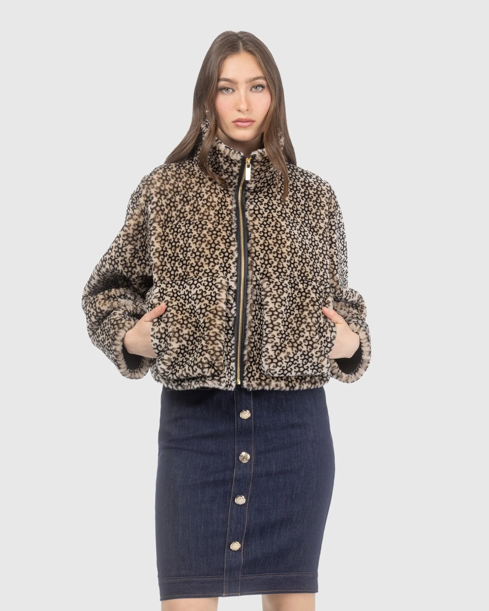 Select Shearling Lamb Insignia Zip Jacket - Image 6