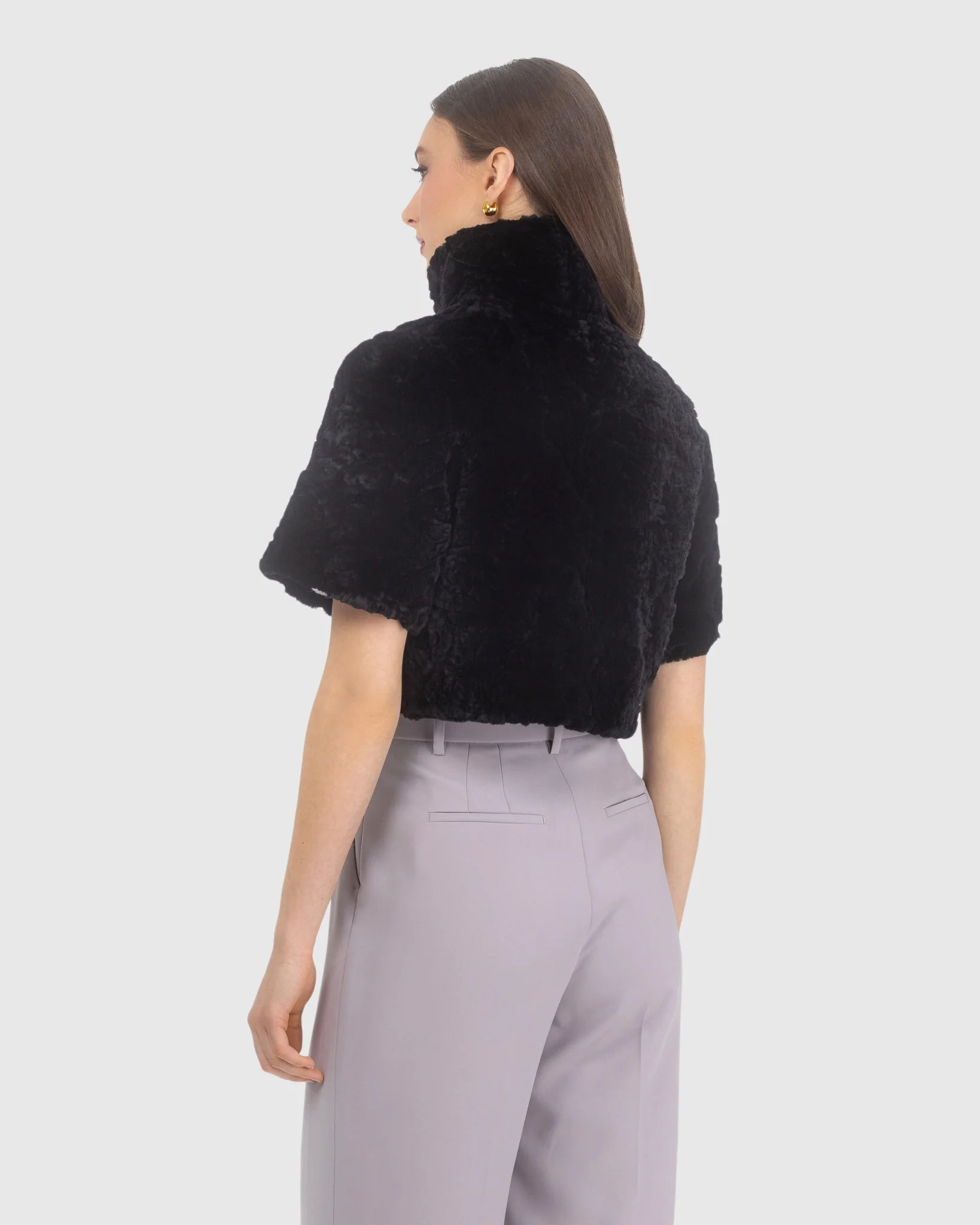 Select Shearling Lamb Rose Printed Bolero With Cropped Sleeves - Image 10