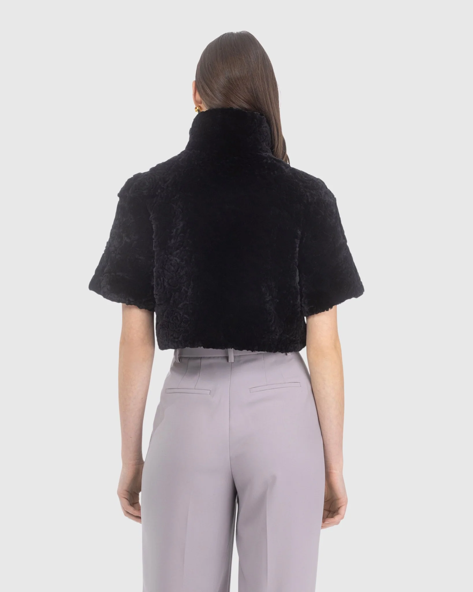 Select Shearling Lamb Rose Printed Bolero With Cropped Sleeves - Image 11