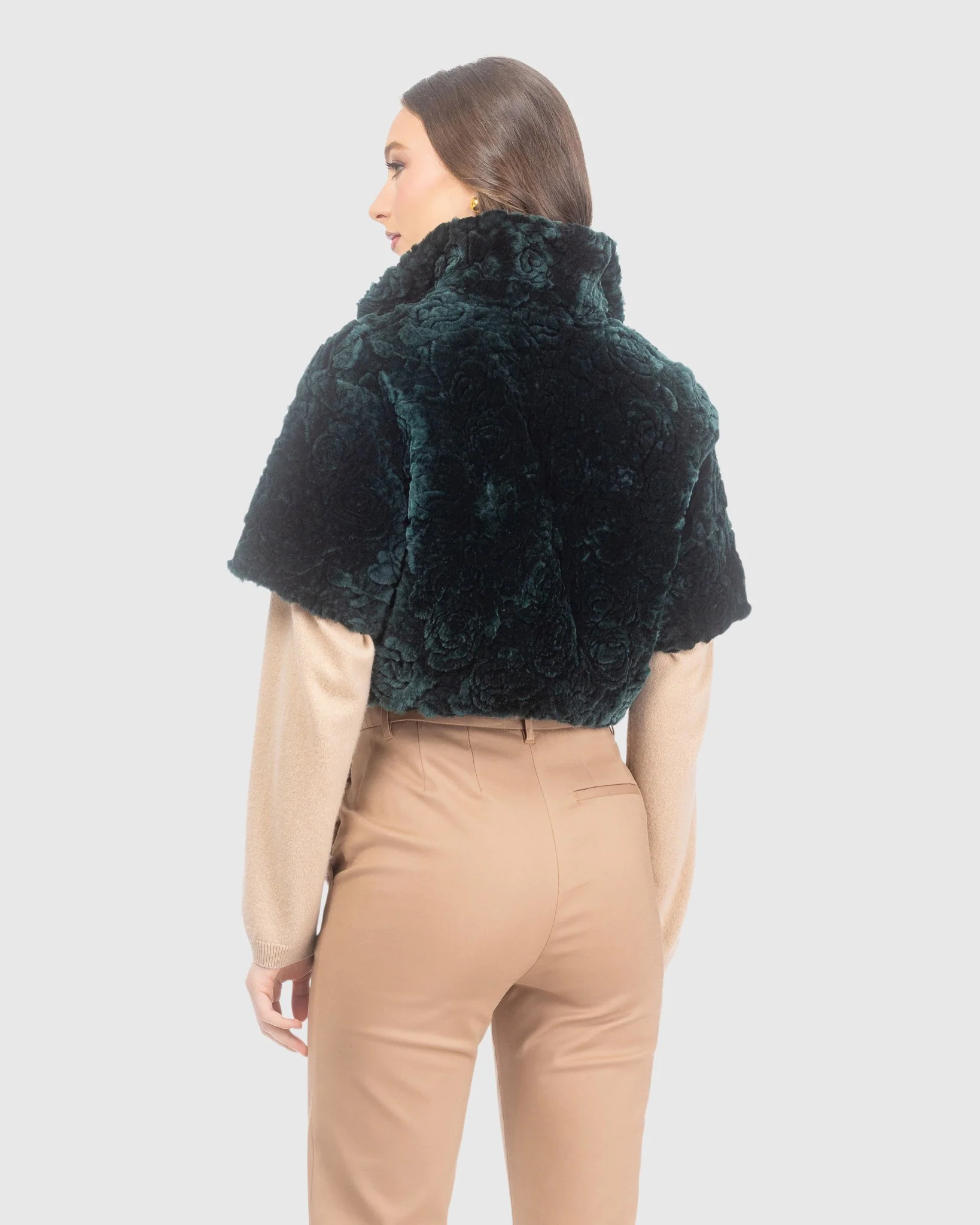 Select Shearling Lamb Rose Printed Bolero With Cropped Sleeves - Image 23