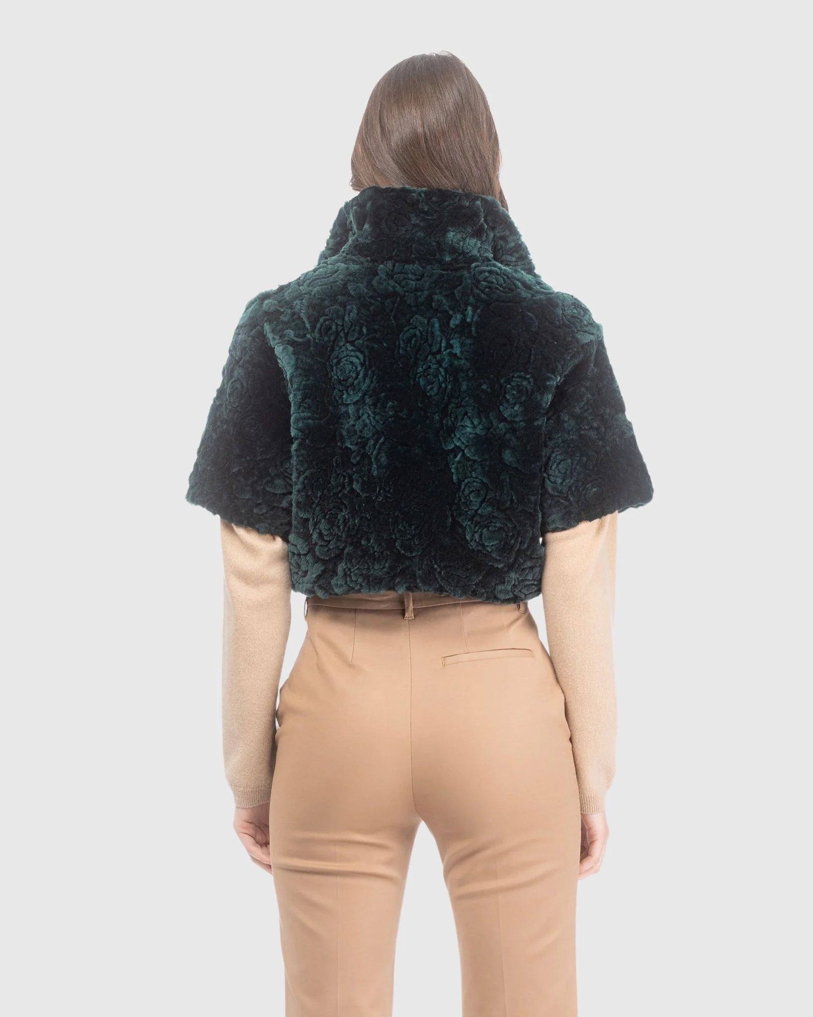 Select Shearling Lamb Rose Printed Bolero With Cropped Sleeves - Image 24