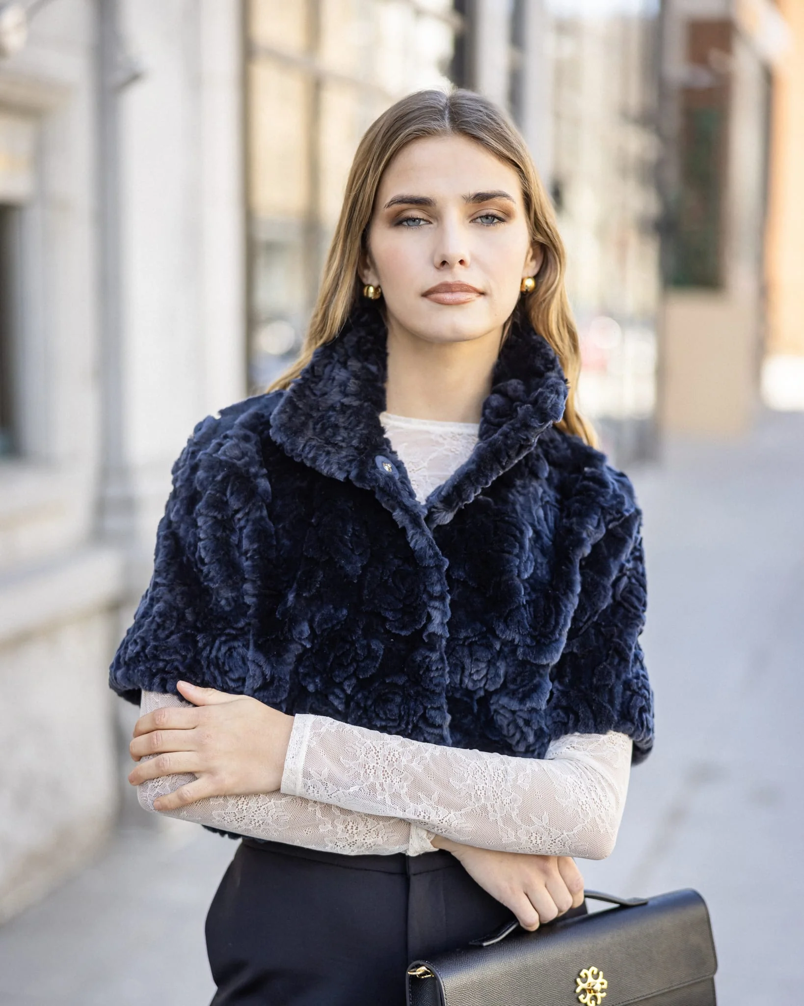 Select Shearling Lamb Rose Printed Bolero With Cropped Sleeves - Image 27