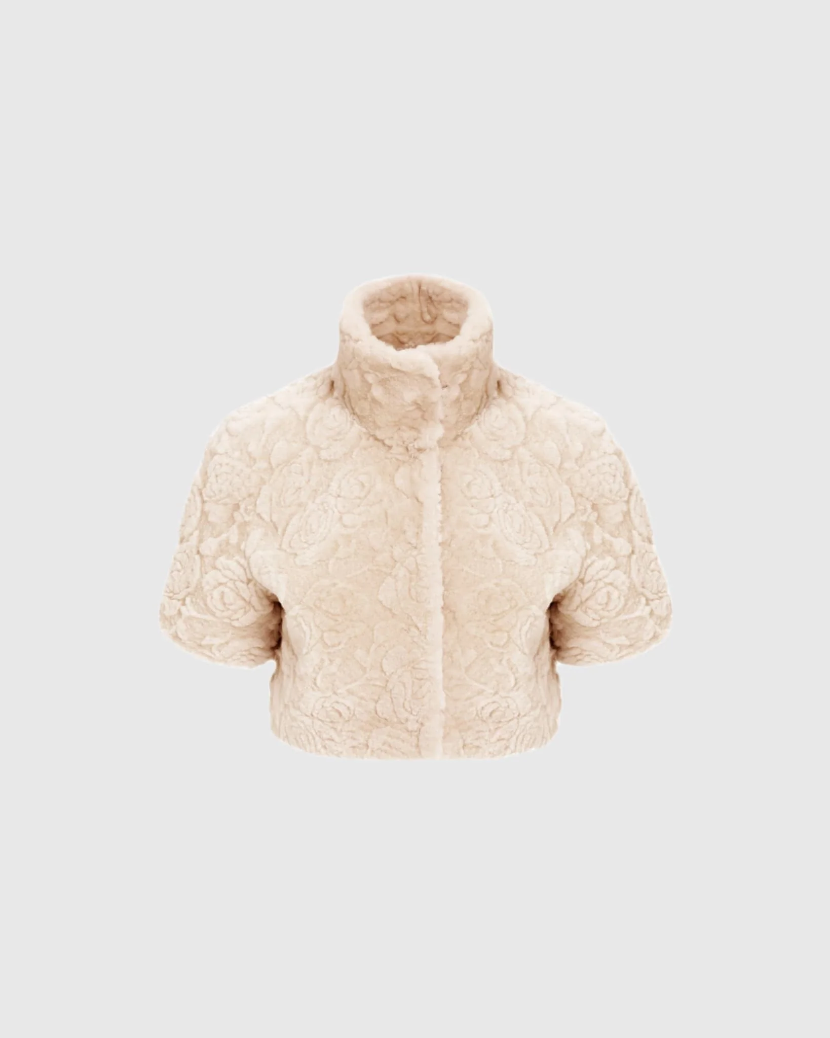 Select Shearling Lamb Rose Printed Bolero With Cropped Sleeves - Image 6