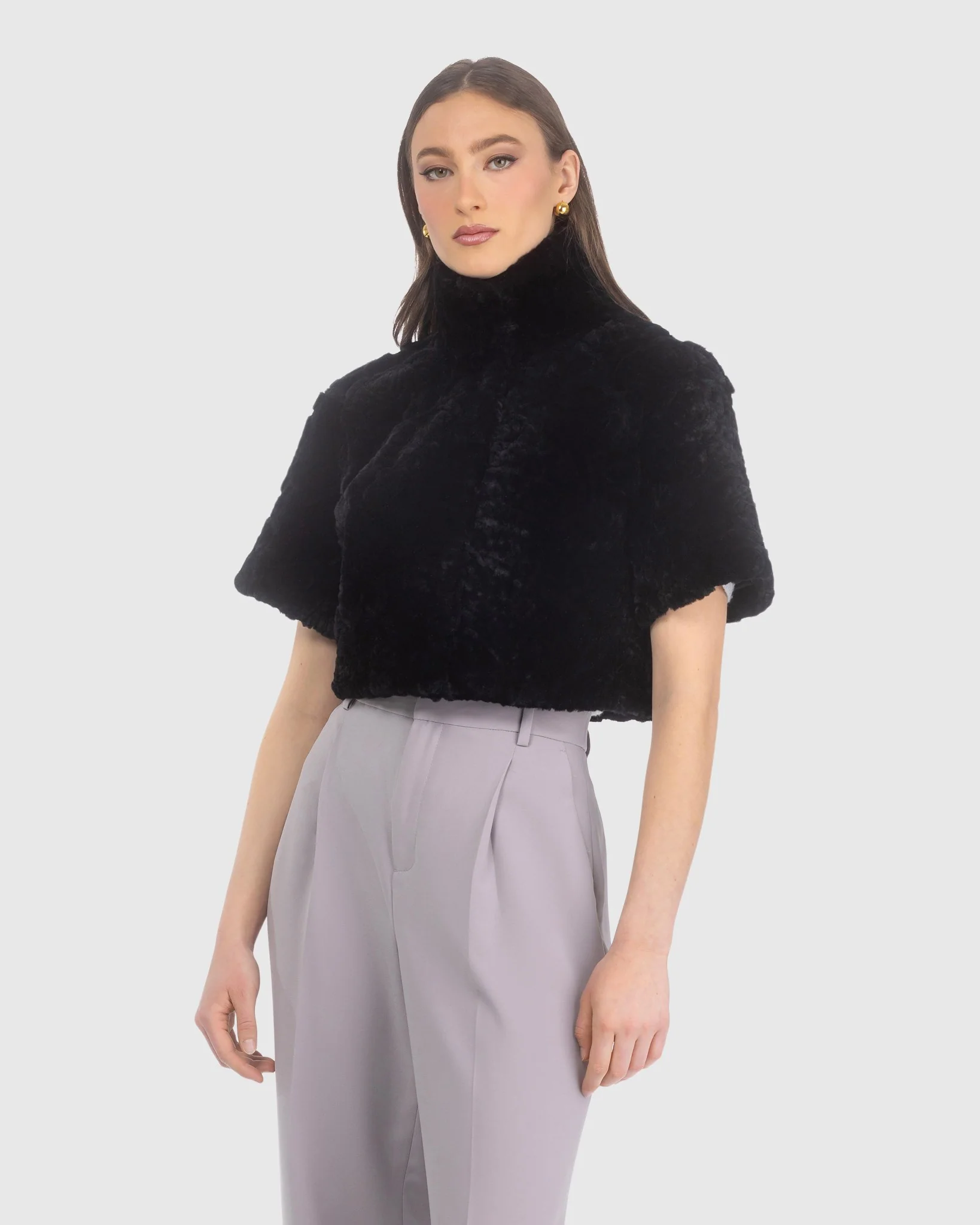 Select Shearling Lamb Rose Printed Bolero With Cropped Sleeves - Image 9