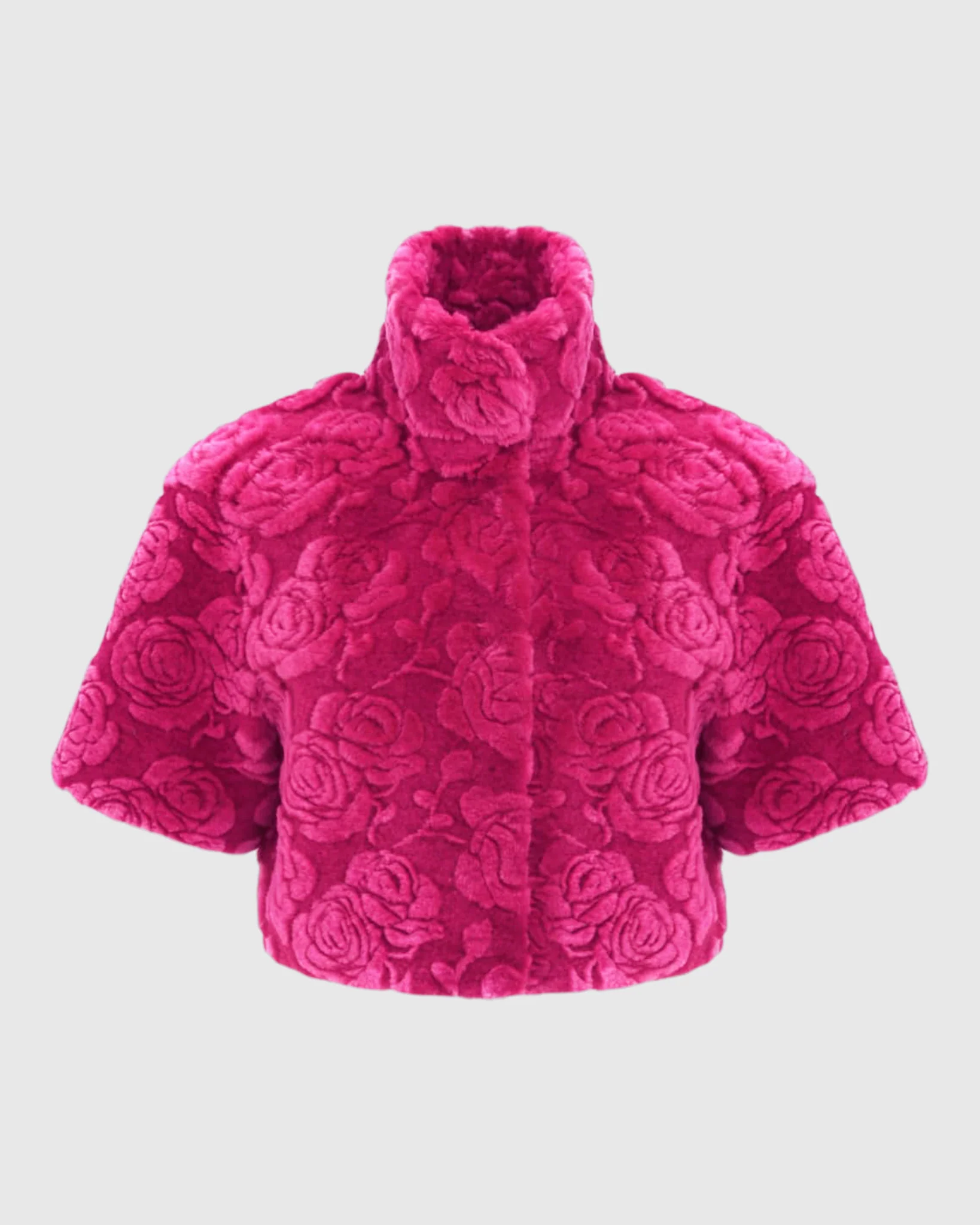 Select Shearling Lamb Rose Printed Bolero With Cropped Sleeves - Image 13