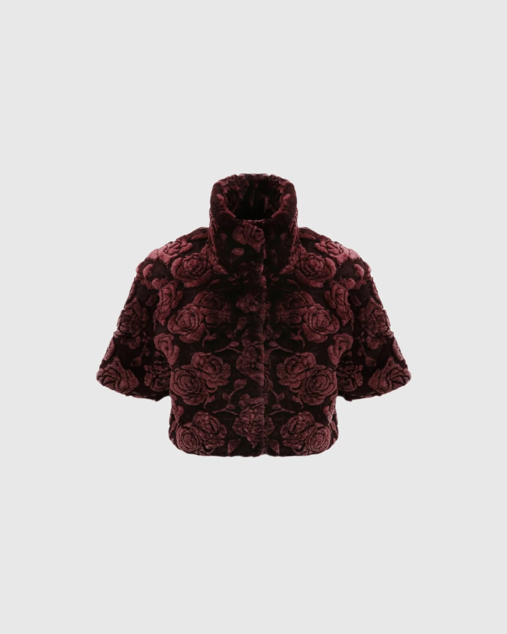 Select Shearling Lamb Rose Printed Bolero With Cropped Sleeves - Image 7