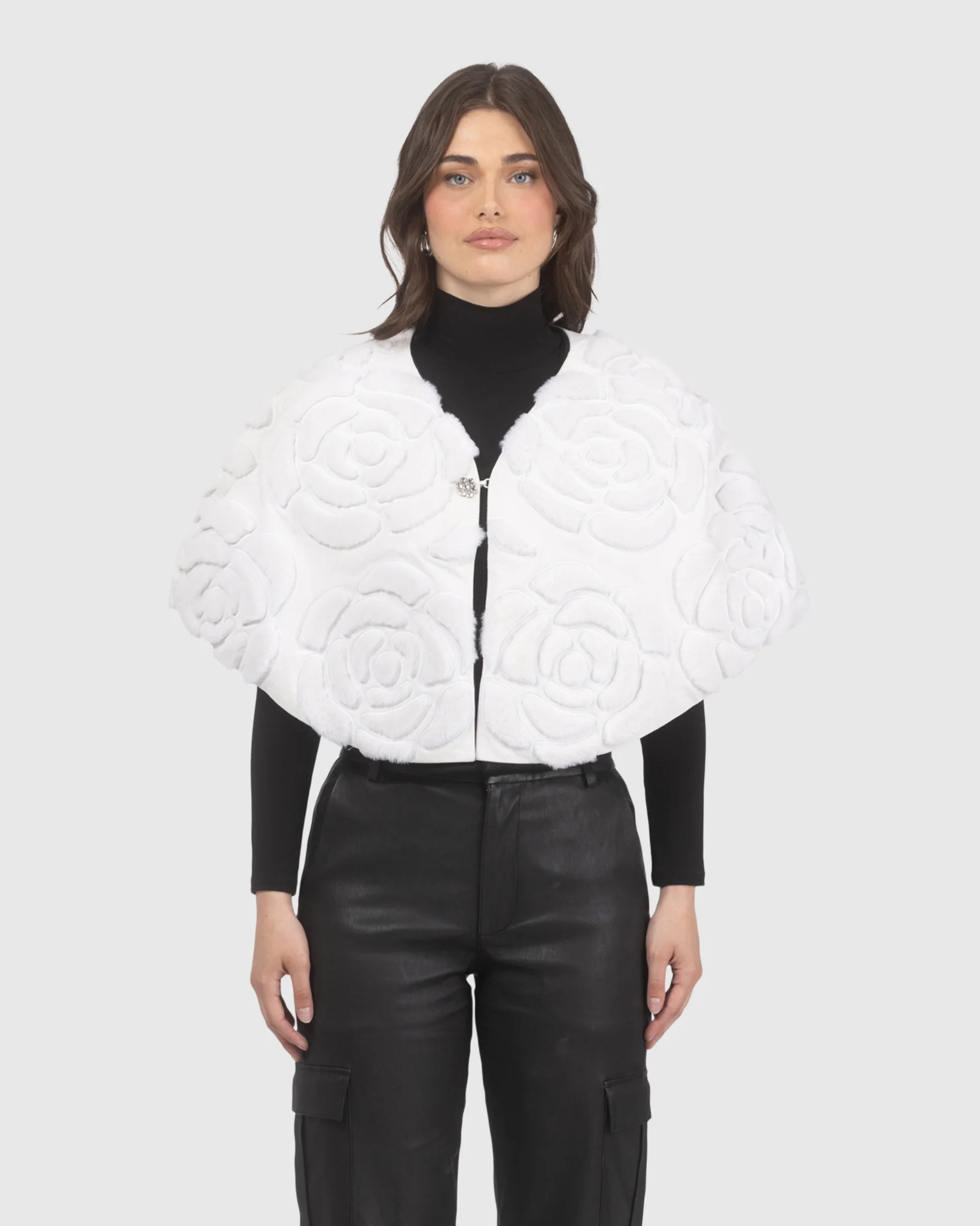 Select Shearling Lamb And Suede Floral Embroidered Stole Reversible To Loro Piana Cashmere And Wool