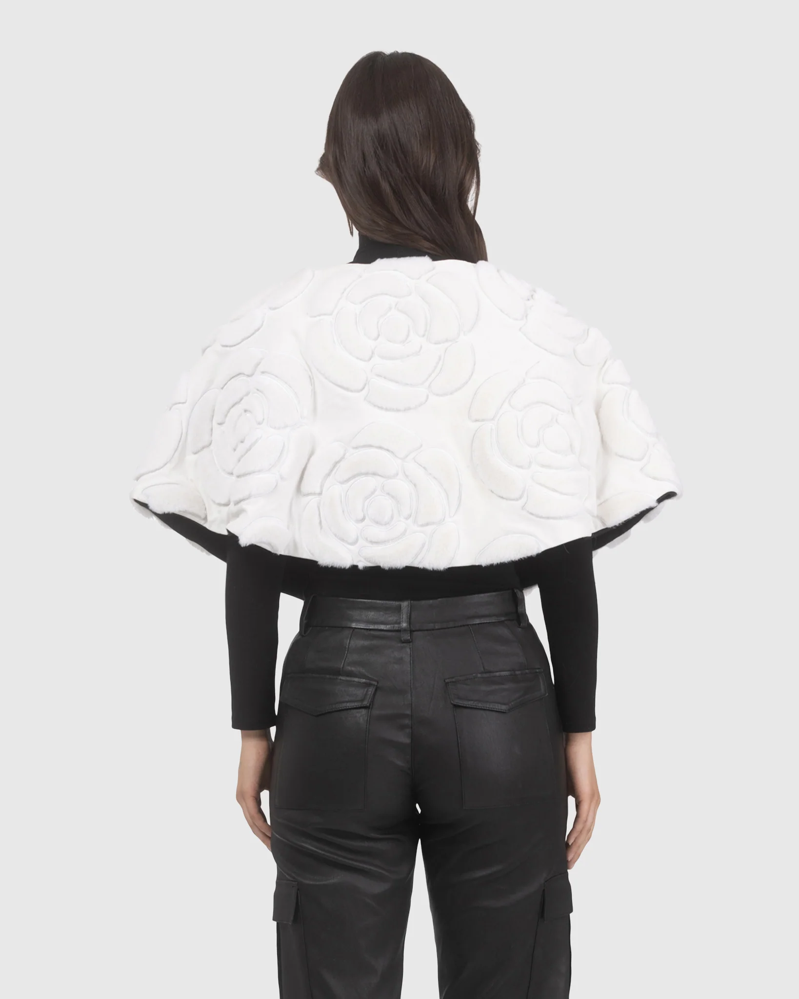 Select Shearling Lamb And Suede Floral Embroidered Stole Reversible To Loro Piana Cashmere And Wool - Image 3