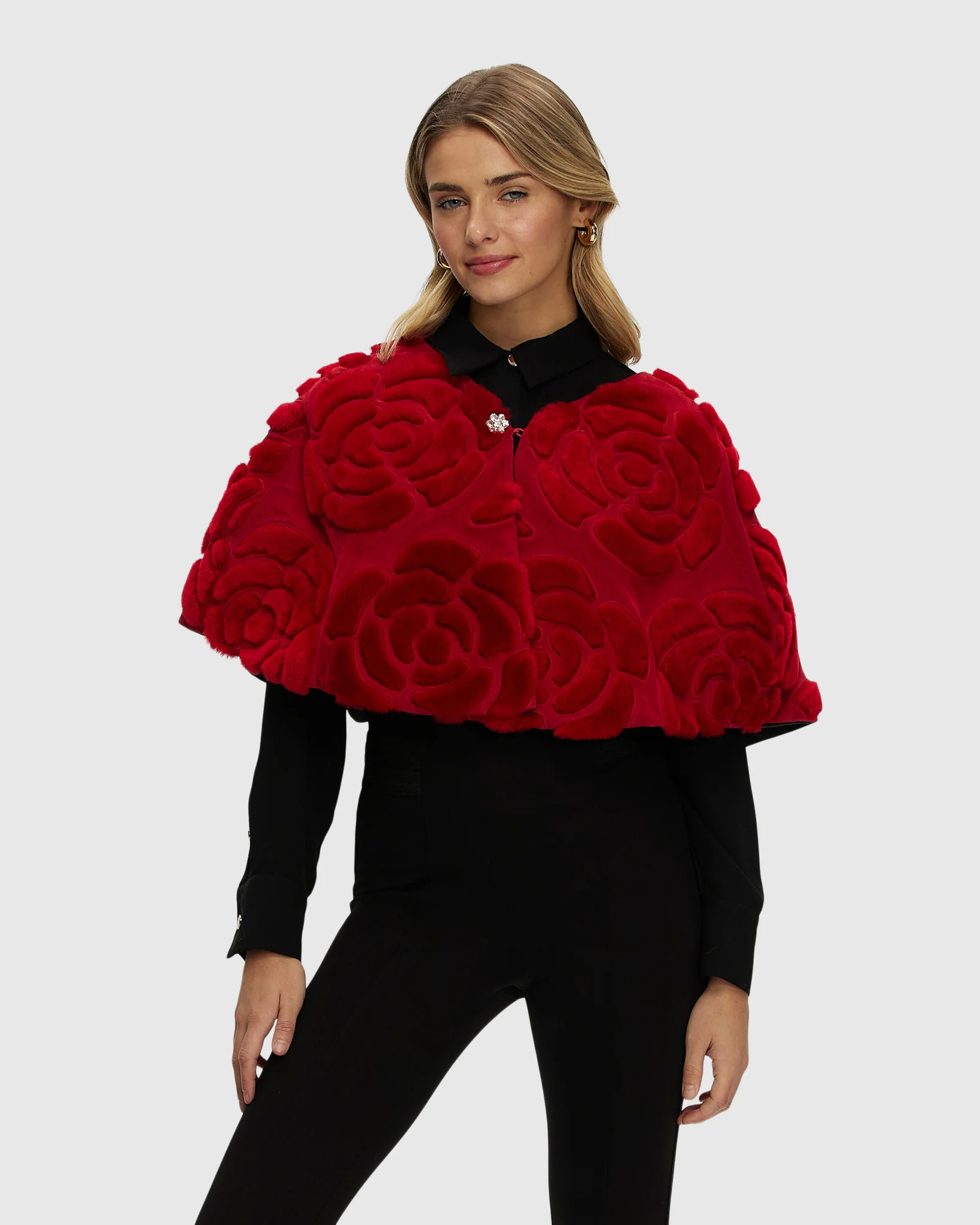 Select Shearling Lamb And Suede Floral Embroidered Stole Reversible To Loro Piana Cashmere And Wool - Image 4