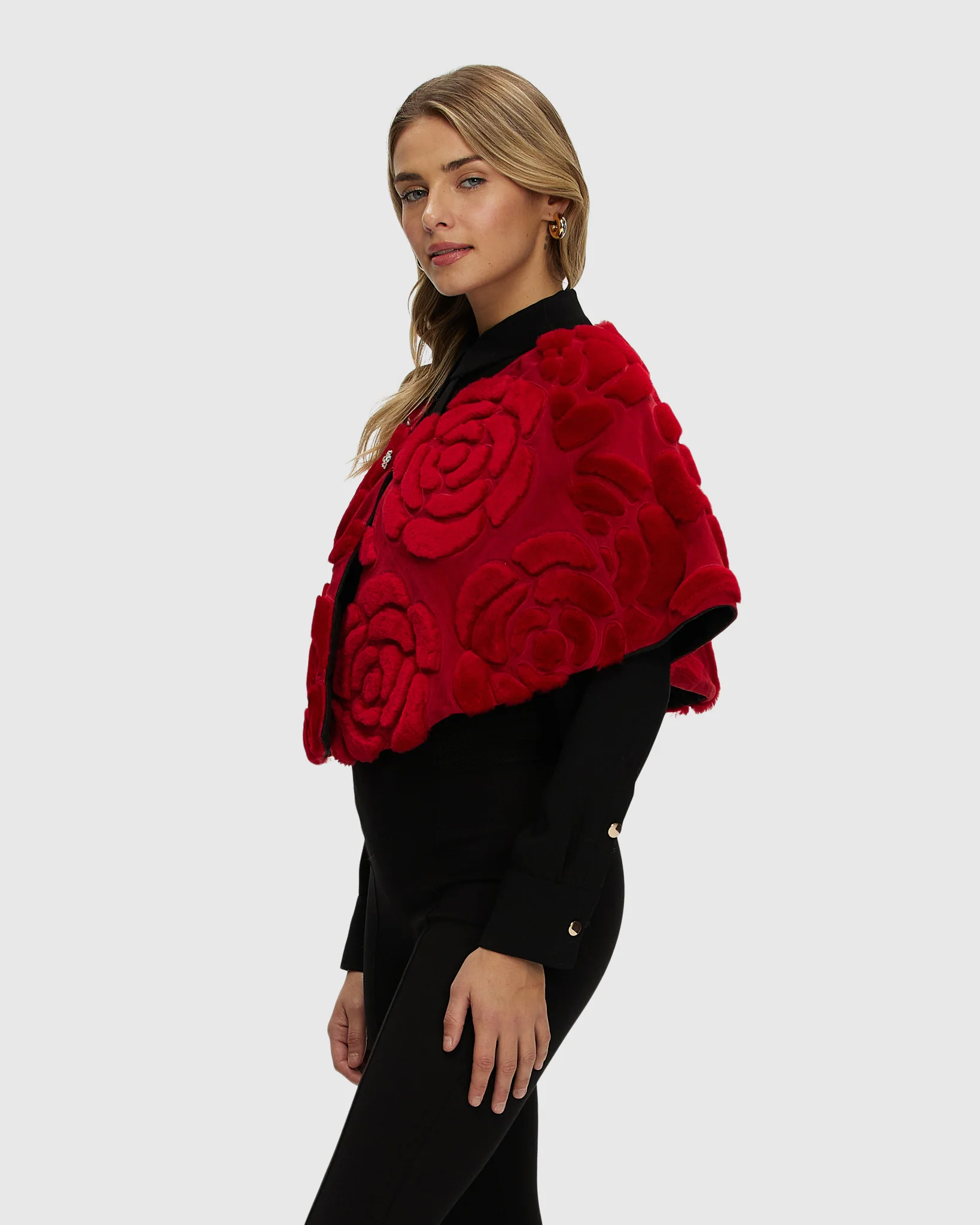 Select Shearling Lamb And Suede Floral Embroidered Stole Reversible To Loro Piana Cashmere And Wool - Image 5