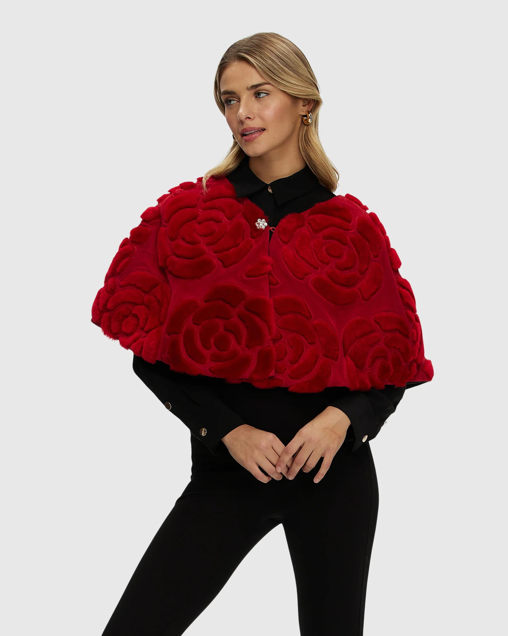 Select Shearling Lamb And Suede Floral Embroidered Stole Reversible To Loro Piana Cashmere And Wool - Image 6