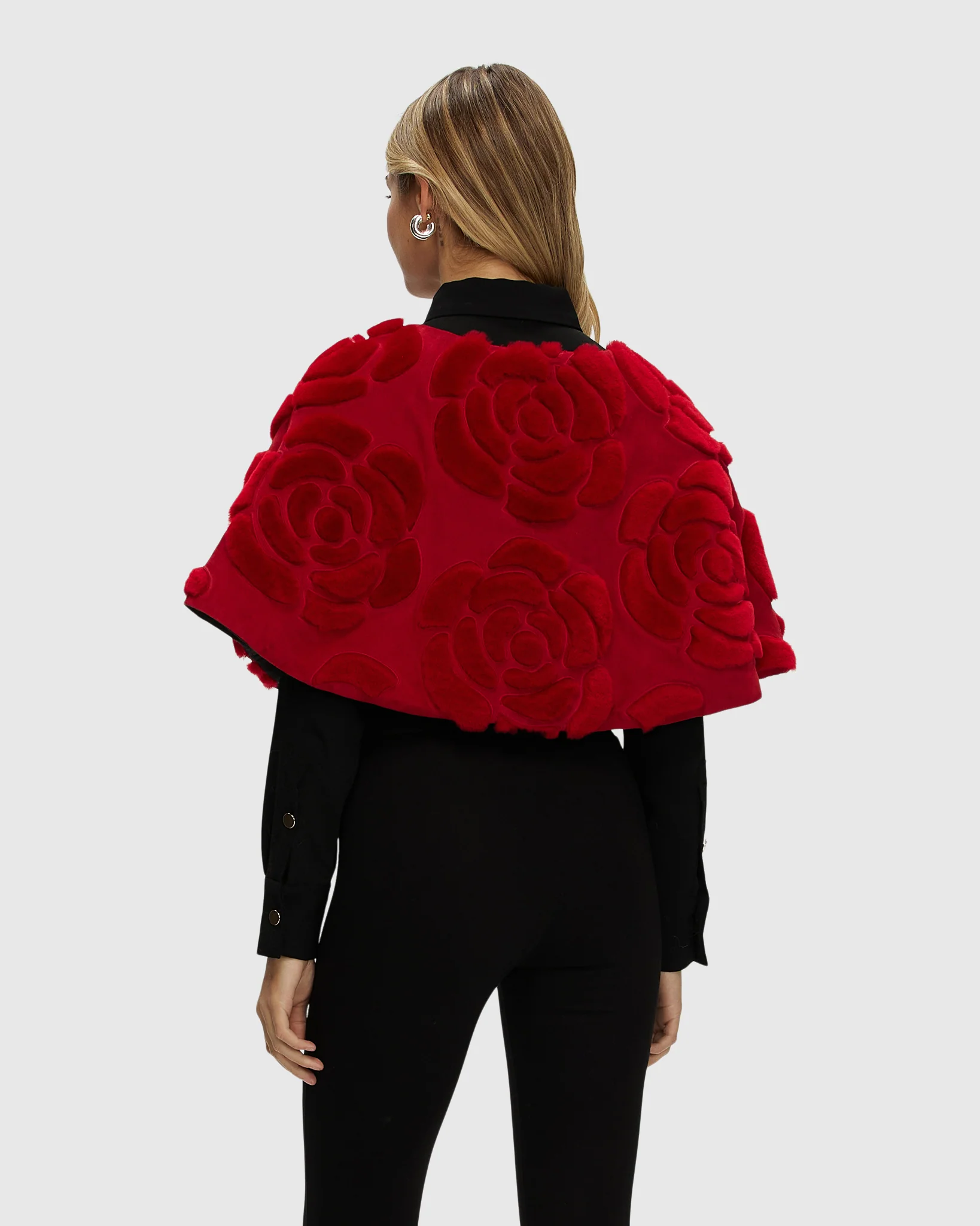 Select Shearling Lamb And Suede Floral Embroidered Stole Reversible To Loro Piana Cashmere And Wool - Image 7