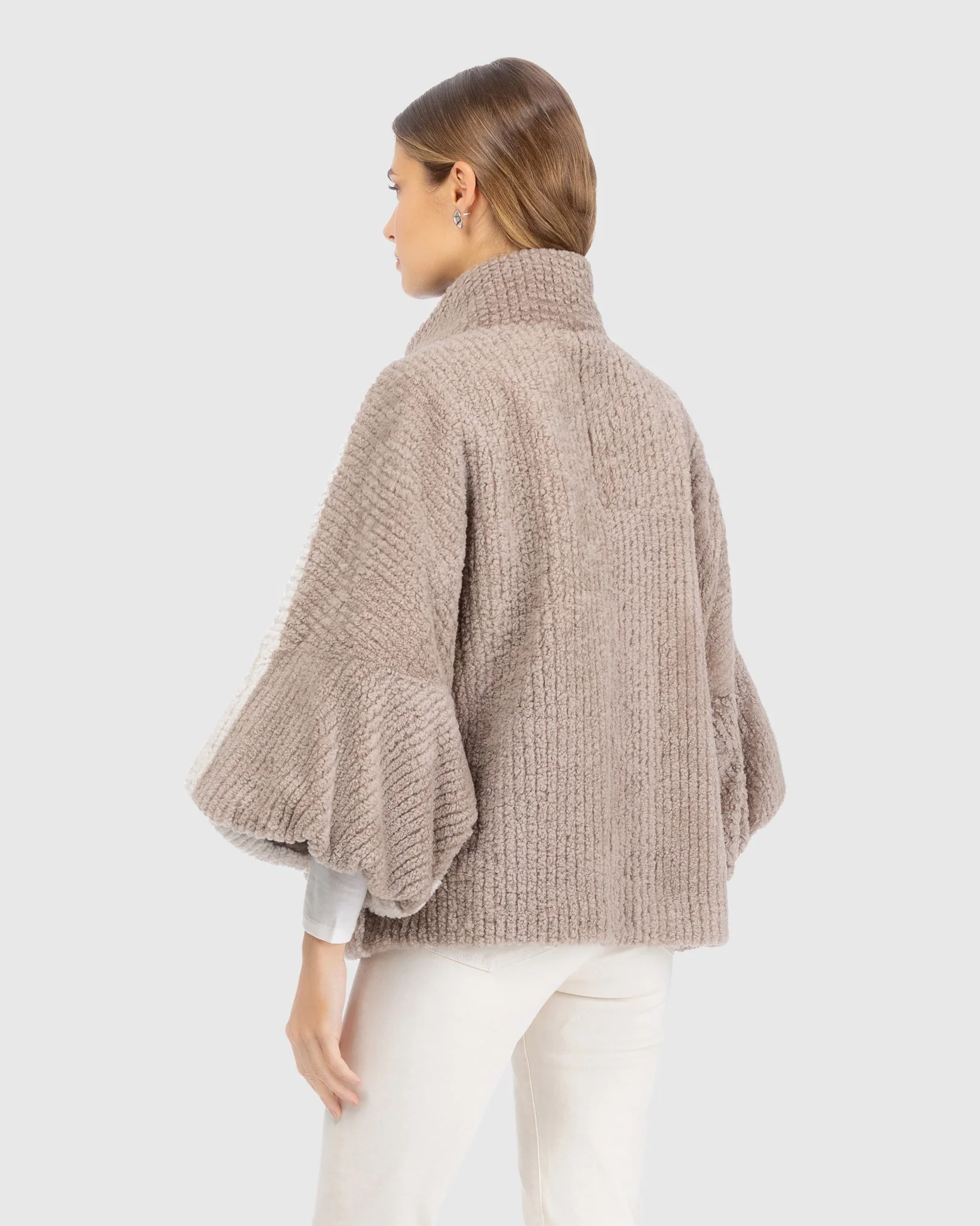 Select Shearling Lamb Zip Jacket With Cropped Sleeves - Image 4