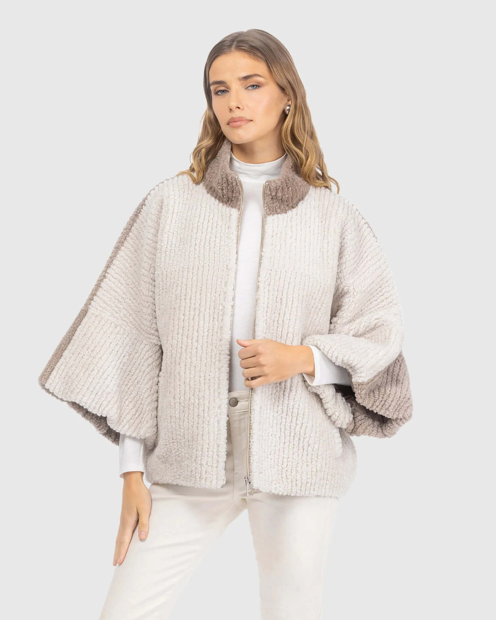 Select Shearling Lamb Zip Jacket With Cropped Sleeves - Image 6