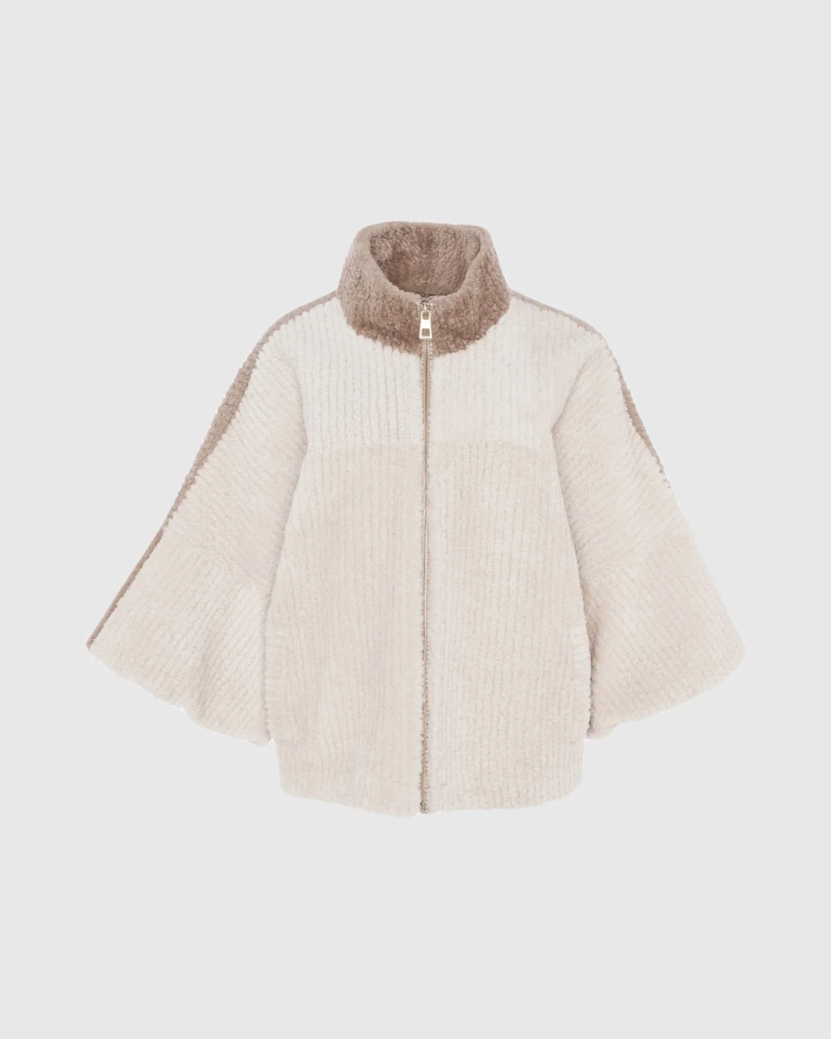 Select Shearling Lamb Zip Jacket With Cropped Sleeves - Image 7