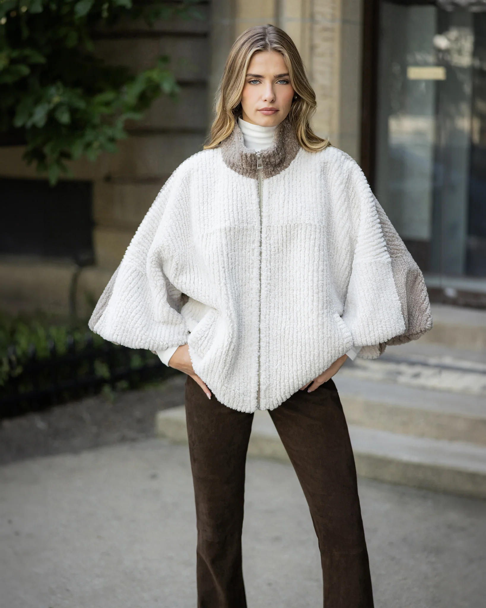 Select Shearling Lamb Zip Jacket With Cropped Sleeves - Image 8