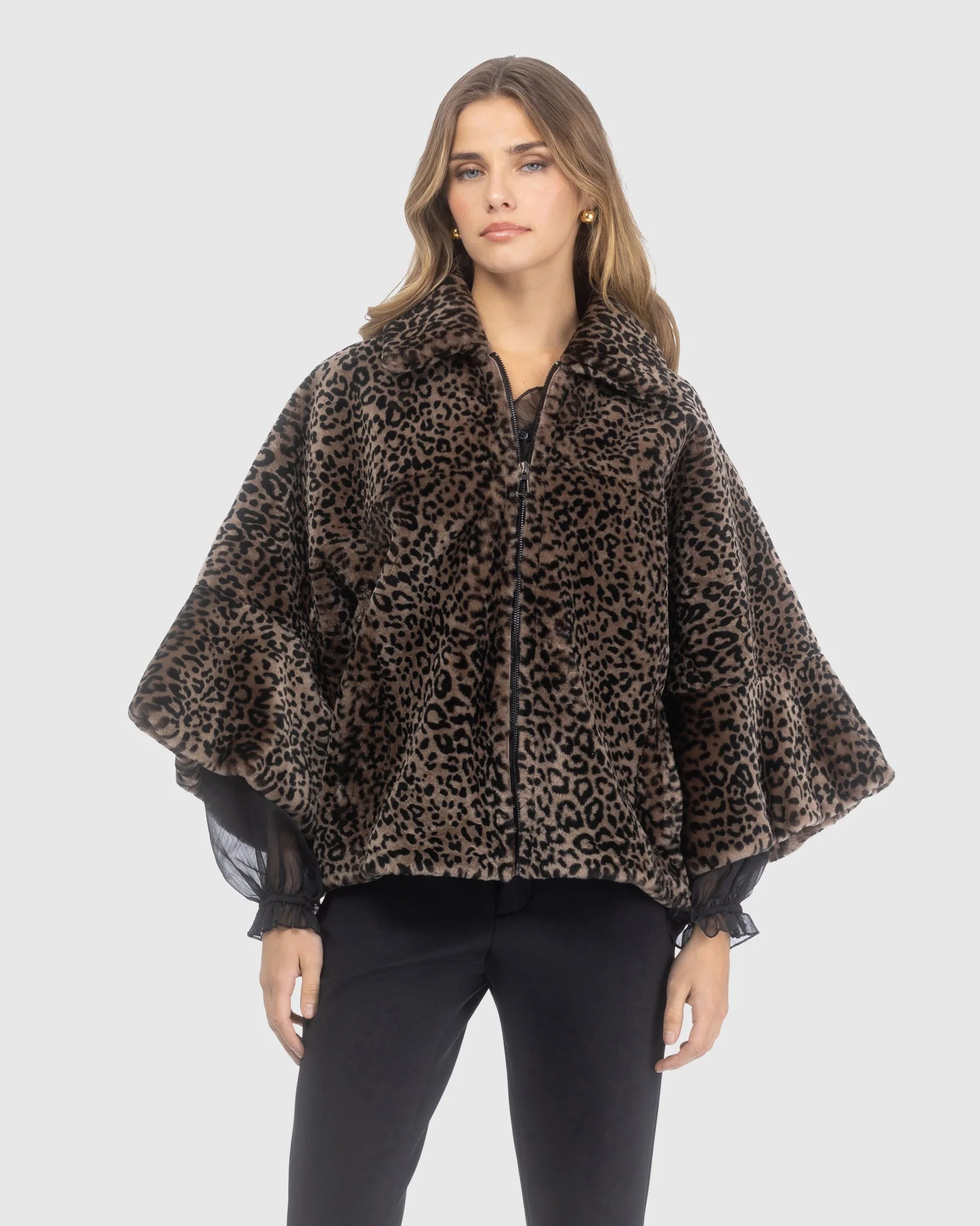 Select Shearling Lamb Zip Jacket With Cropped Sleeves