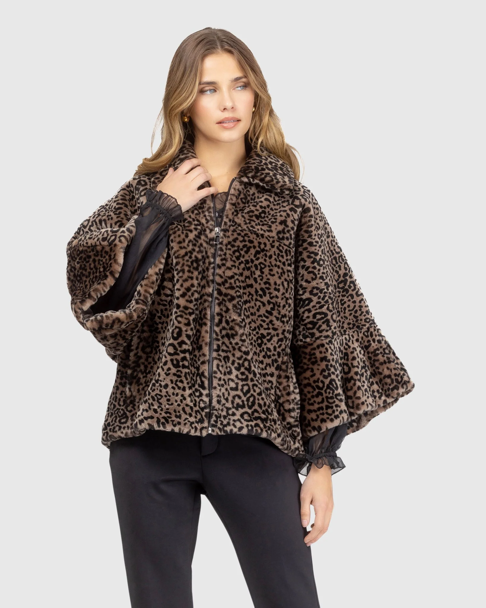 Select Shearling Lamb Zip Jacket With Cropped Sleeves - Image 2