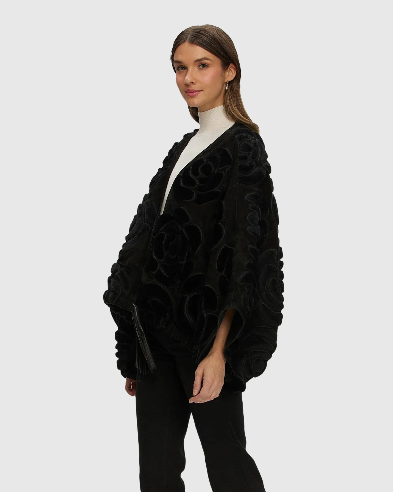 Select Shearling And Suede Lamb Floral Embroidered Jacket Reversible To Loro Piana Cashmere And Wool - Image 3