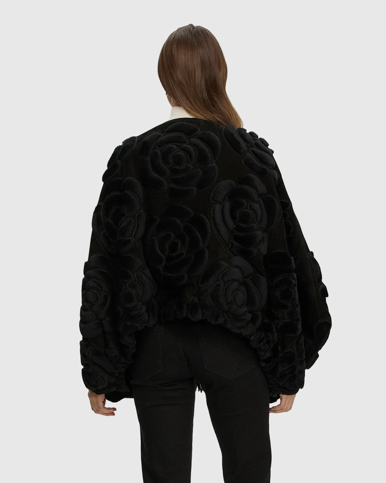 Select Shearling And Suede Lamb Floral Embroidered Jacket Reversible To Loro Piana Cashmere And Wool - Image 4
