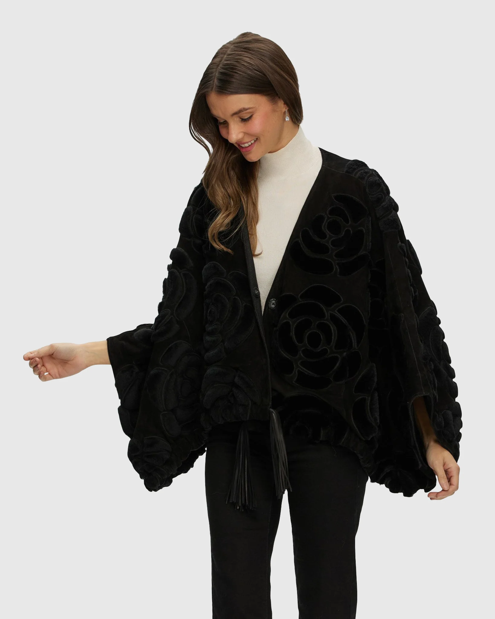 Select Shearling And Suede Lamb Floral Embroidered Jacket Reversible To Loro Piana Cashmere And Wool - Image 5
