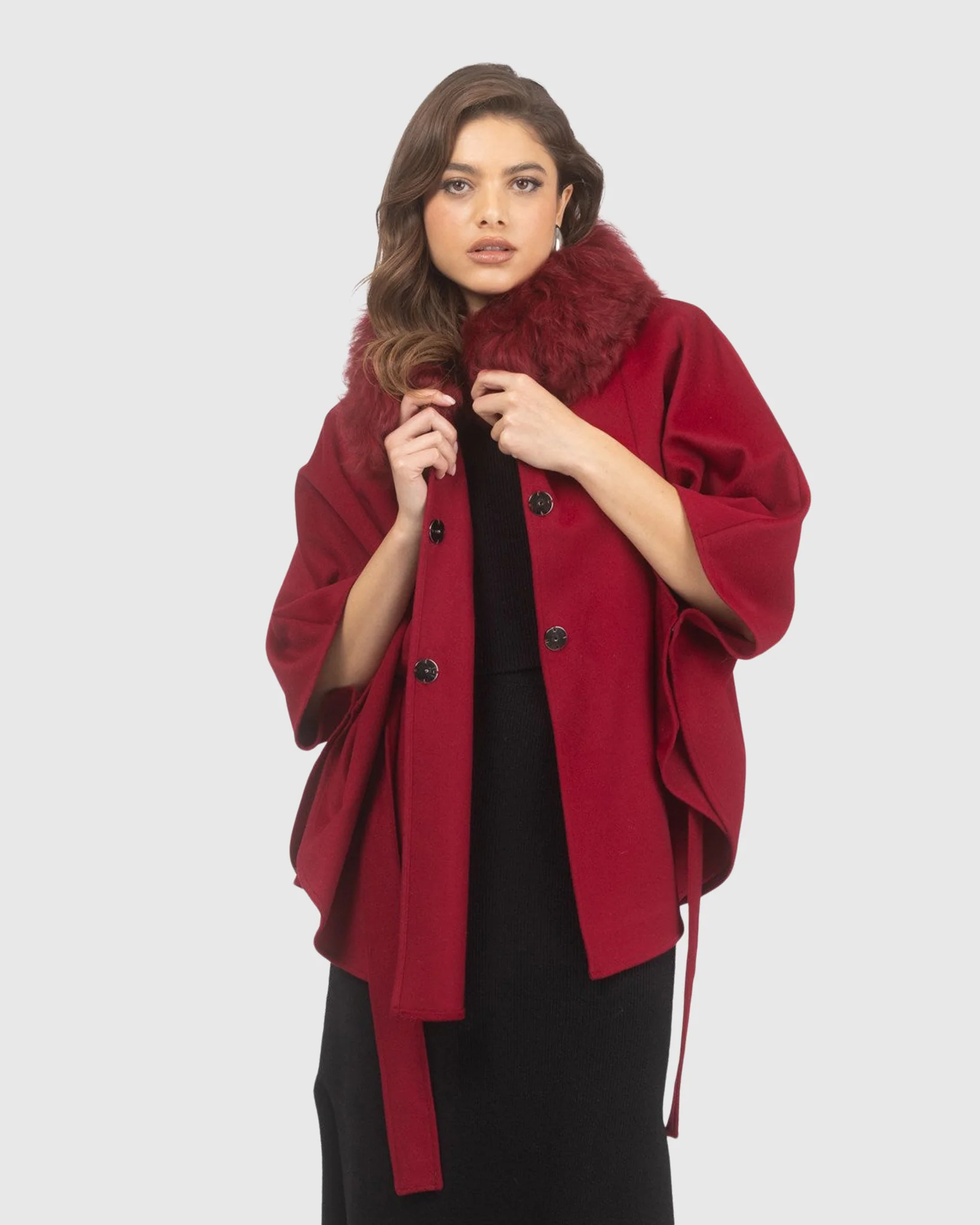 Select Wool Belted Cape With Select Lamb Collar - Image 20