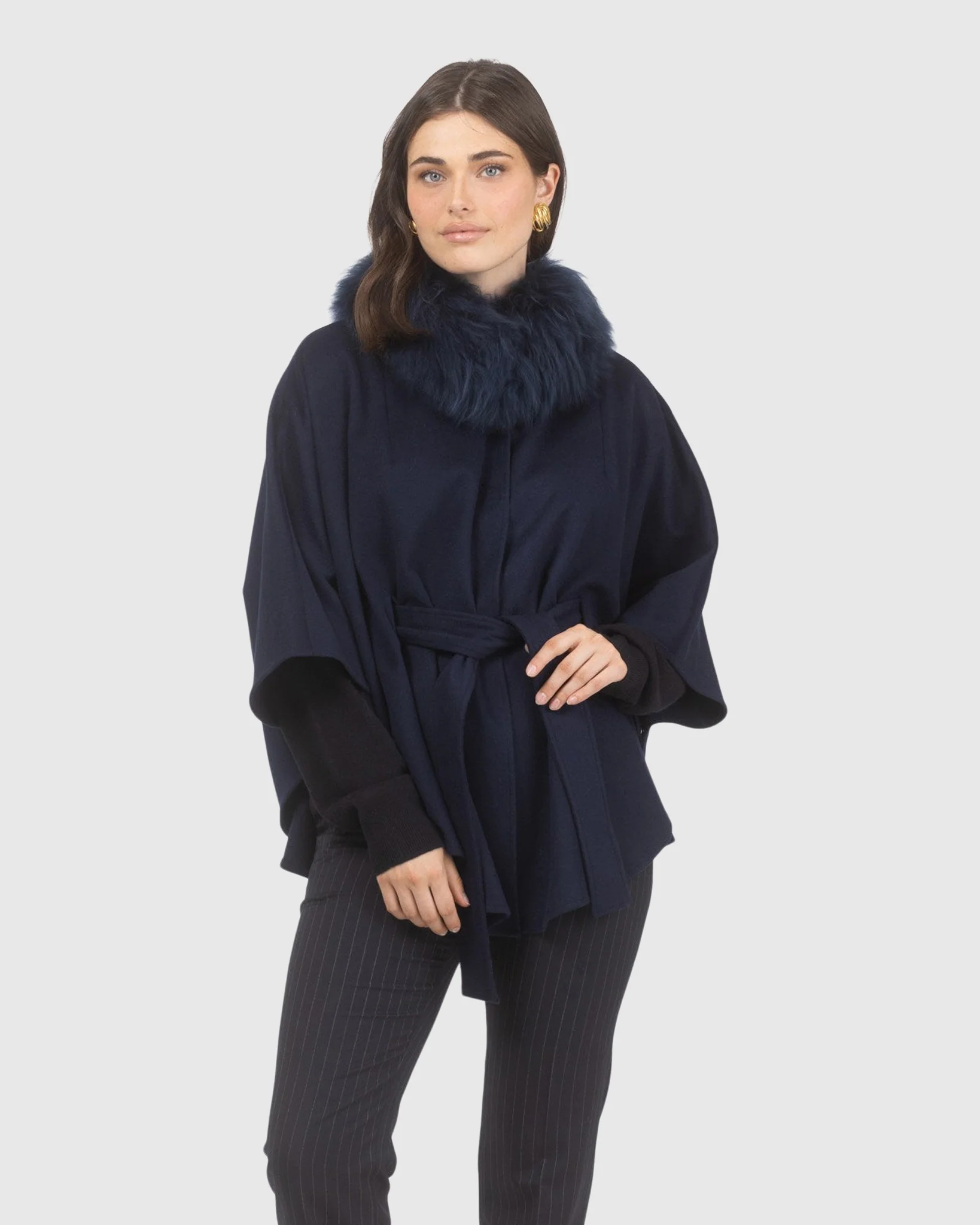 Select Wool Belted Cape With Select Lamb Collar - Image 26