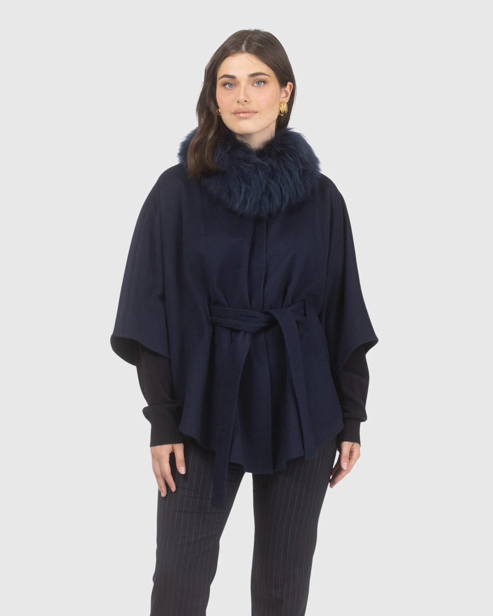 Select Wool Belted Cape With Select Lamb Collar - Image 27