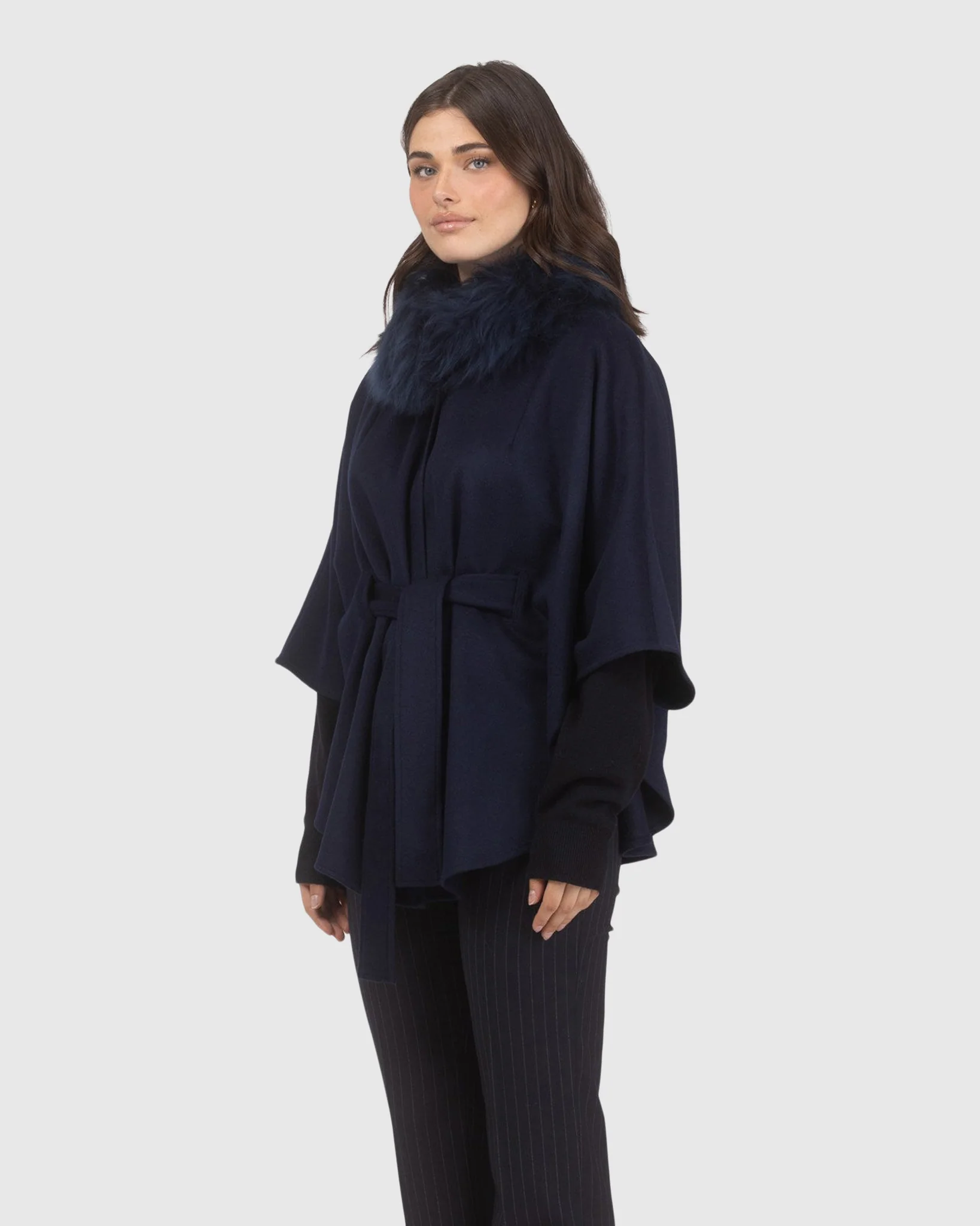 Select Wool Belted Cape With Select Lamb Collar - Image 29
