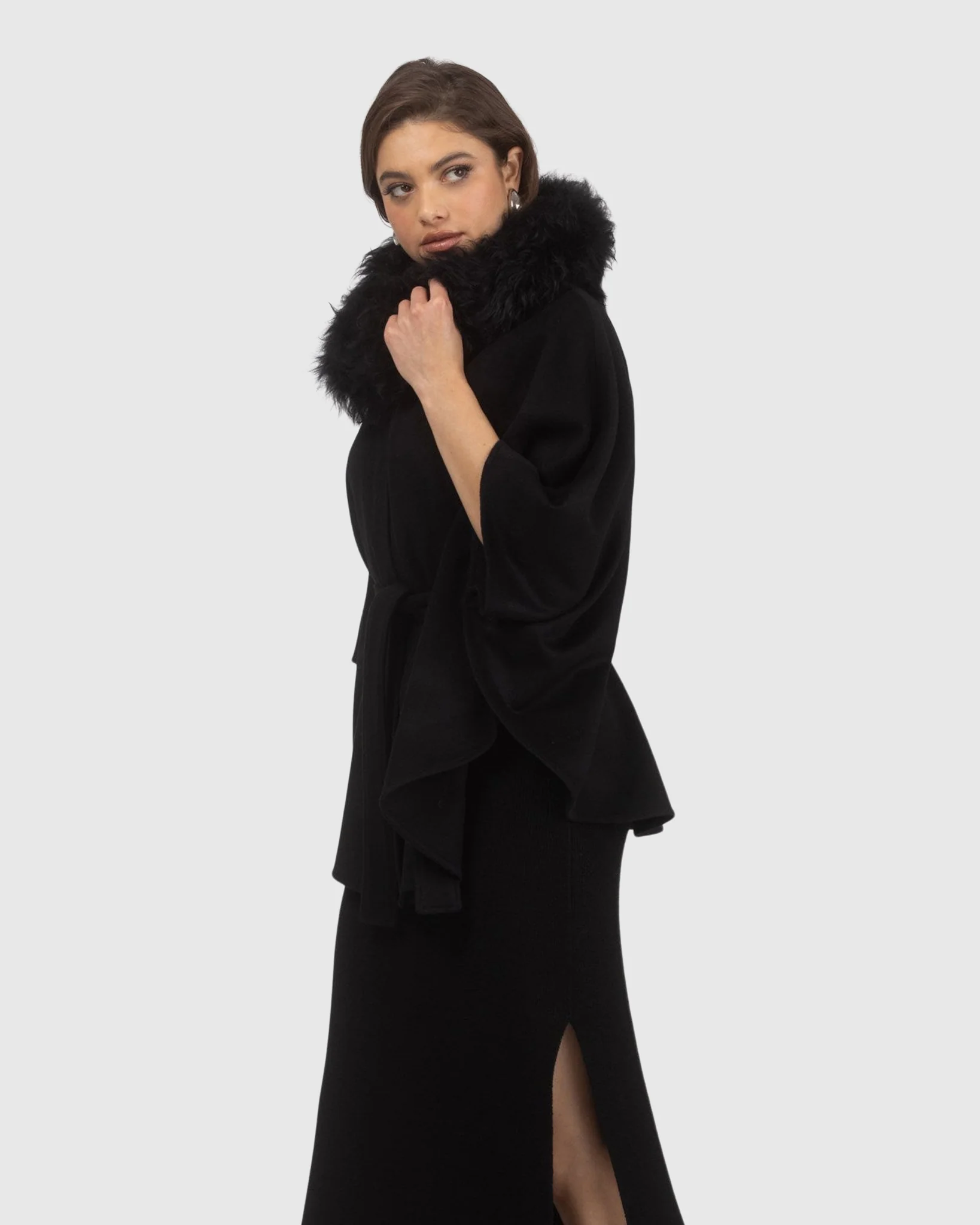 Select Wool Belted Cape With Select Lamb Collar - Image 3