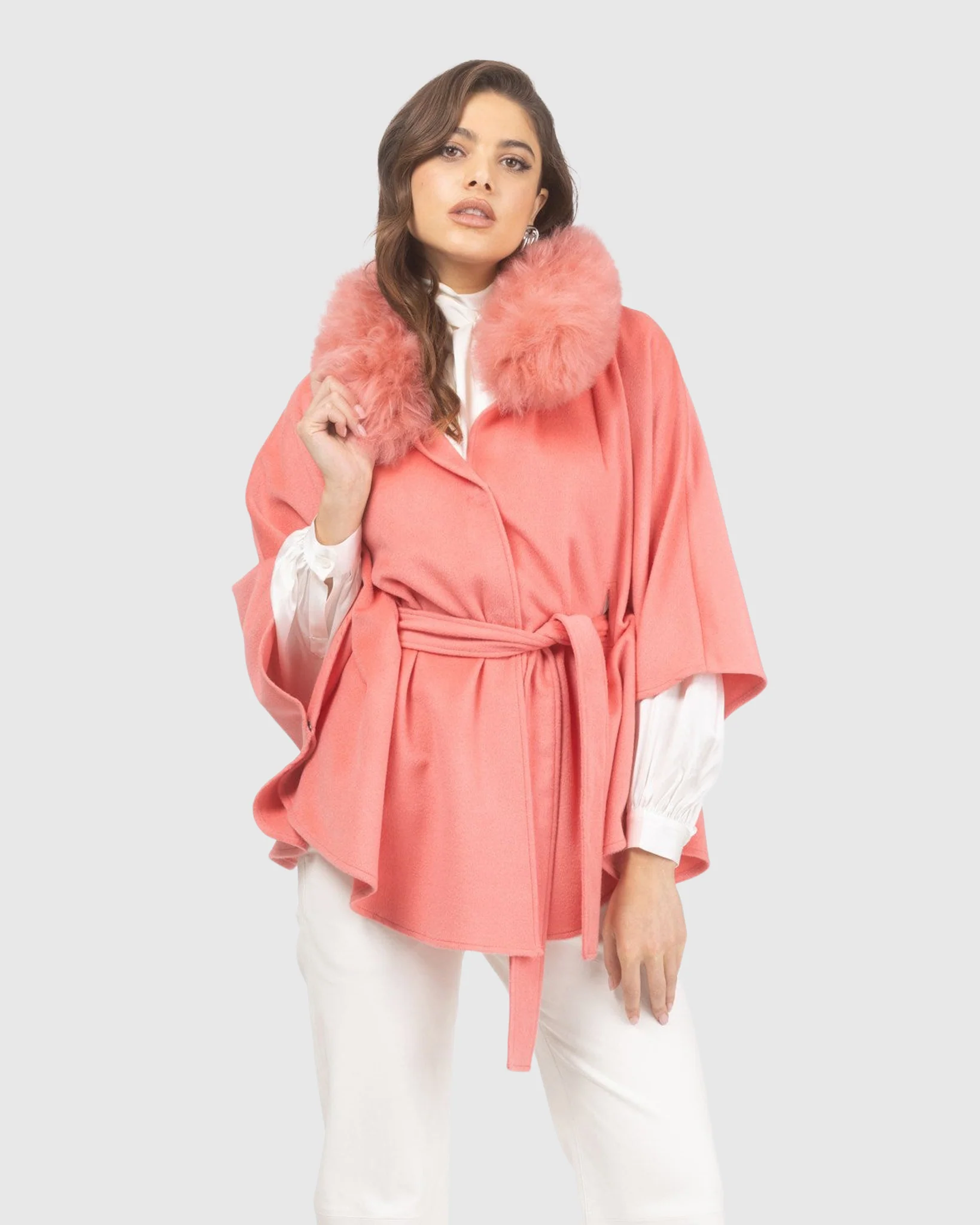 Select Wool Belted Cape With Select Lamb Collar - Image 32
