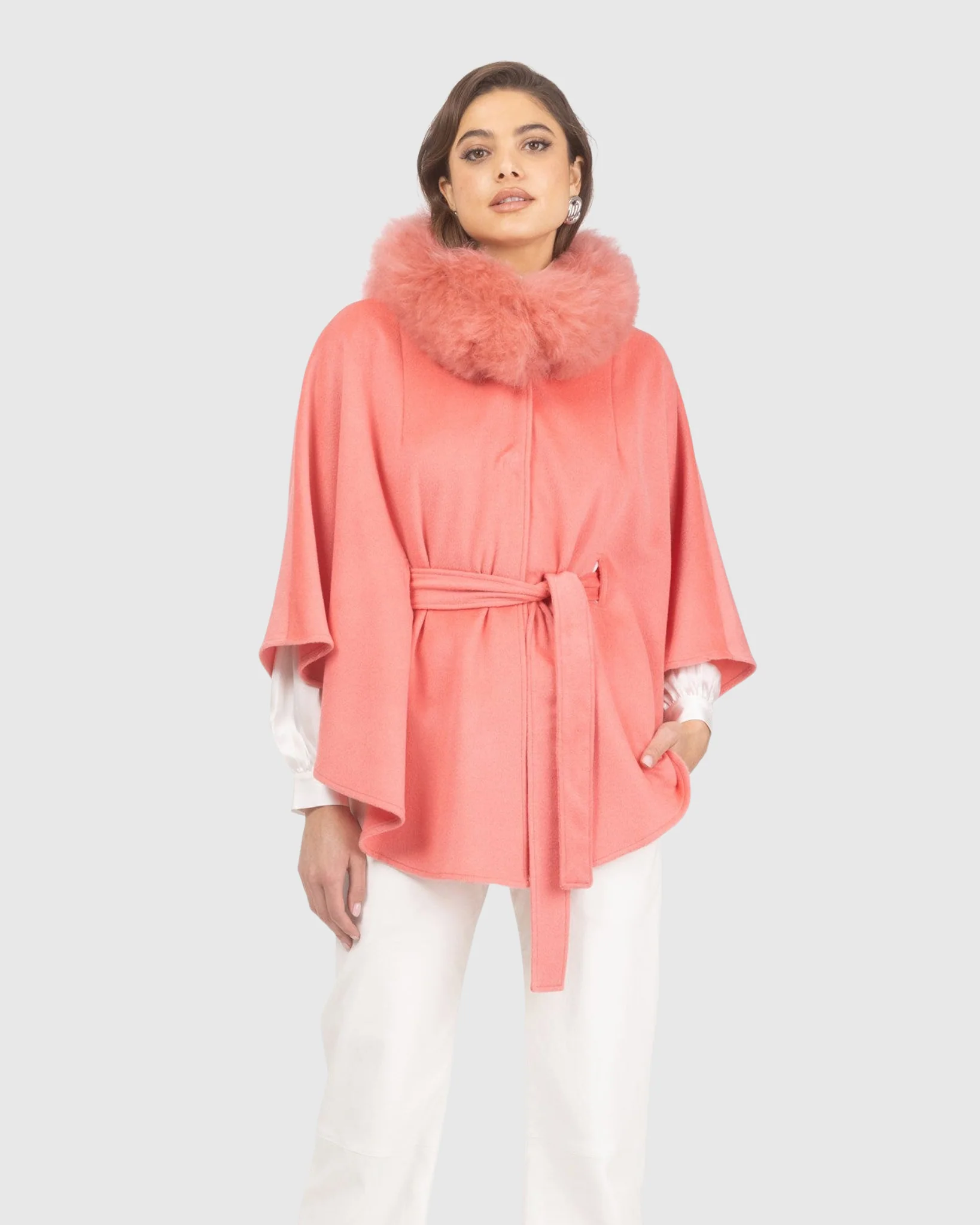 Select Wool Belted Cape With Select Lamb Collar - Image 33