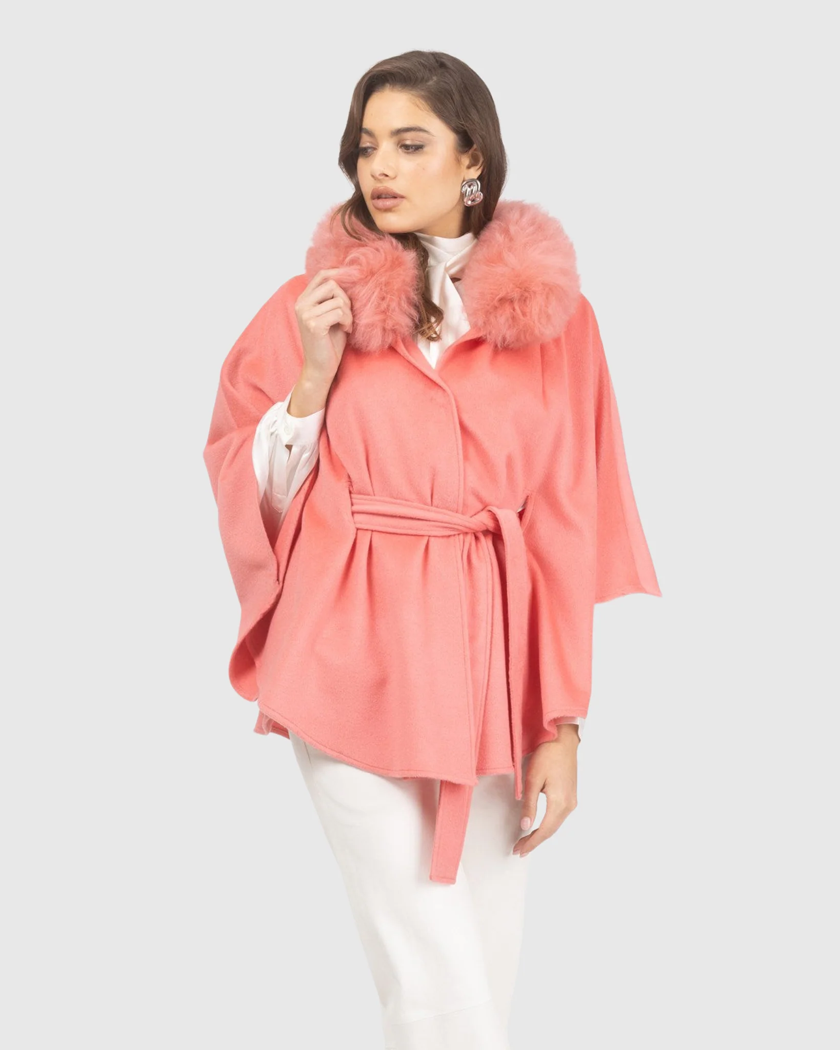 Select Wool Belted Cape With Select Lamb Collar - Image 34