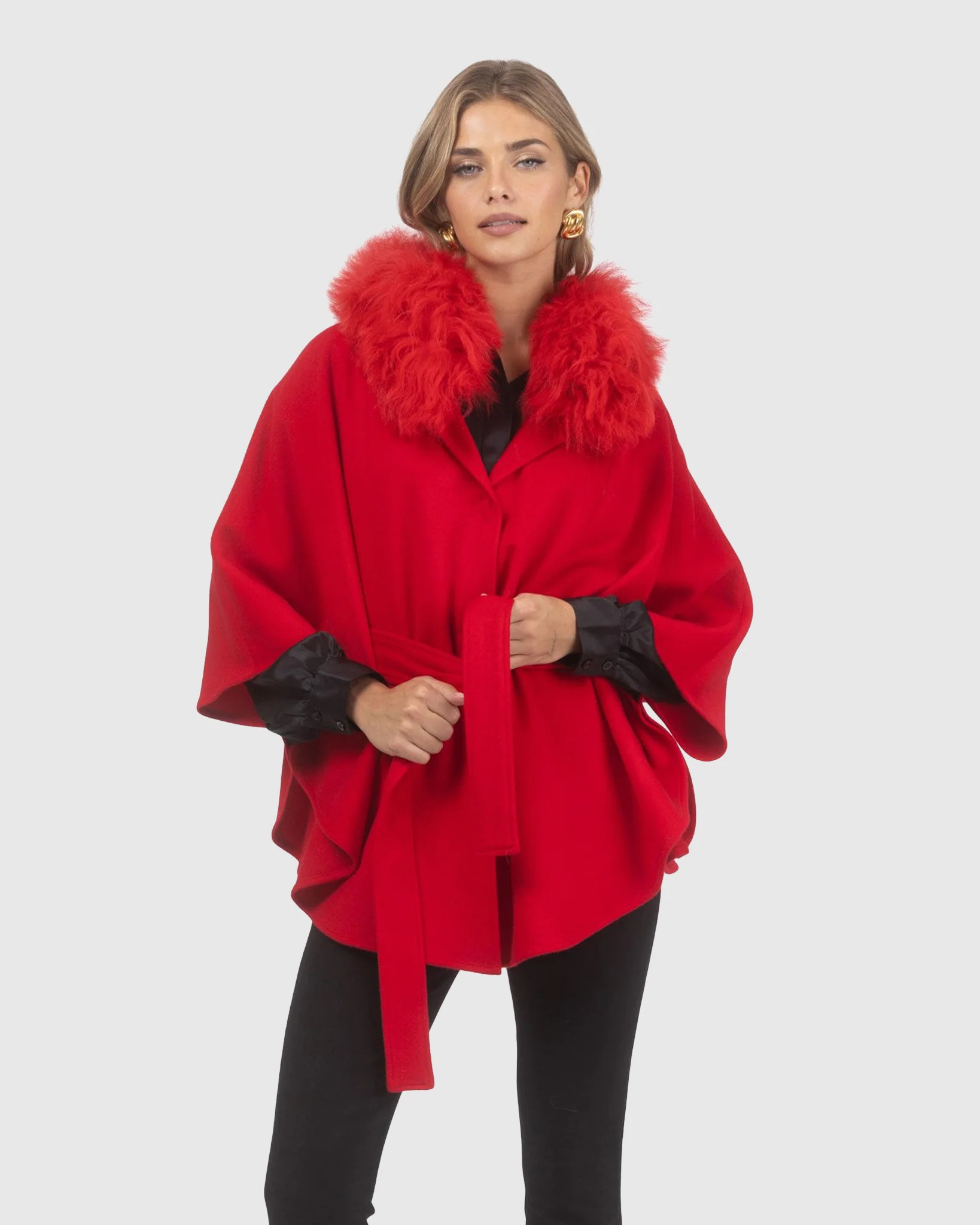 Select Wool Belted Cape With Select Lamb Collar - Image 37