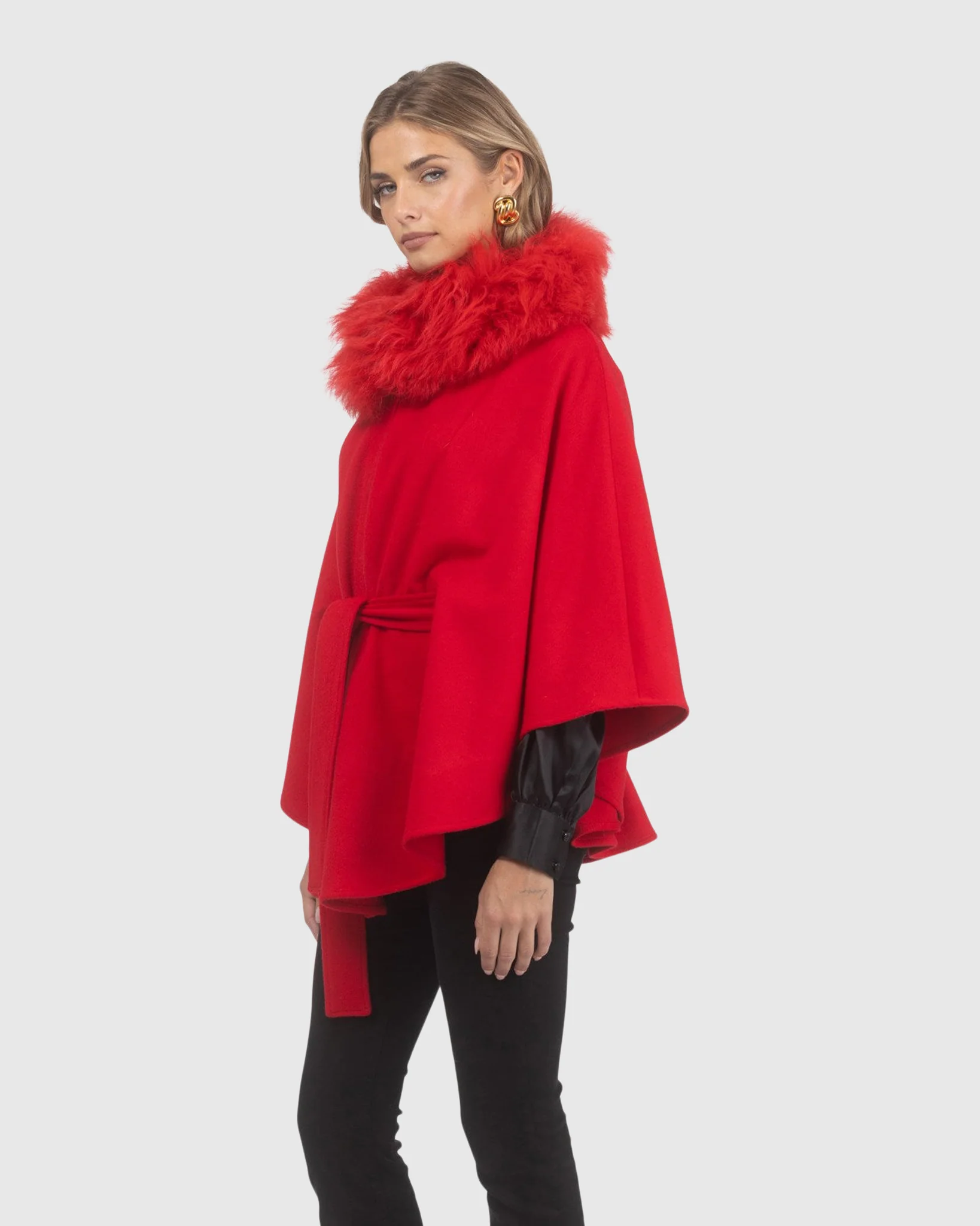Select Wool Belted Cape With Select Lamb Collar - Image 38