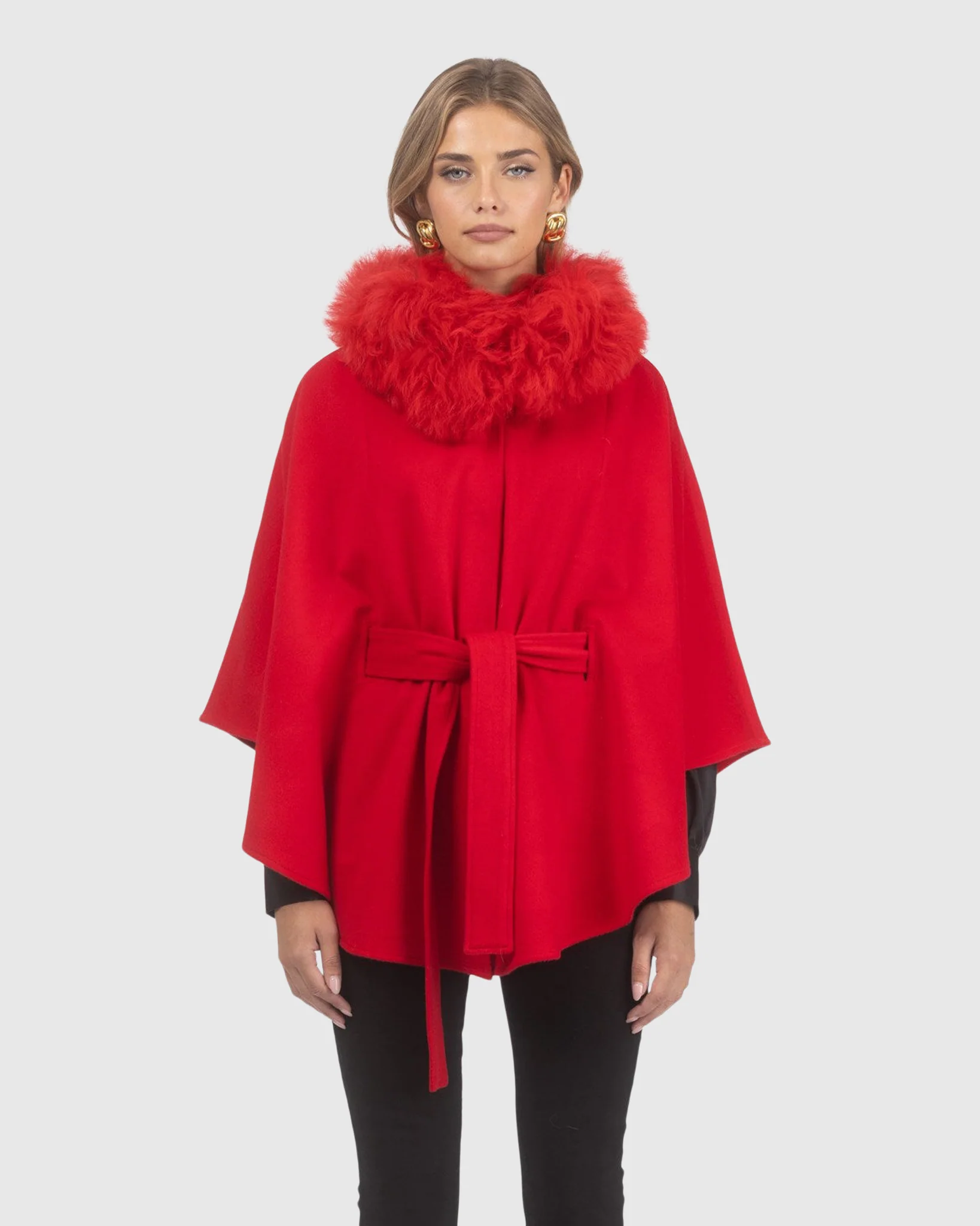 Select Wool Belted Cape With Select Lamb Collar - Image 39