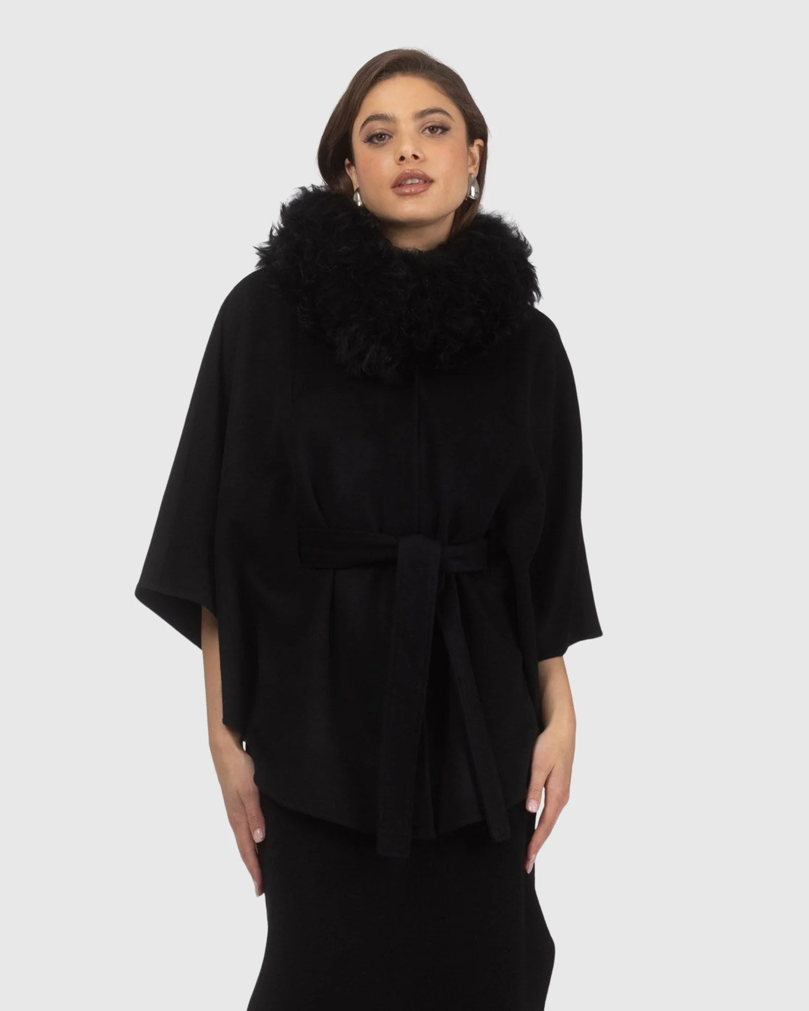 Select Wool Belted Cape With Select Lamb Collar - Image 4