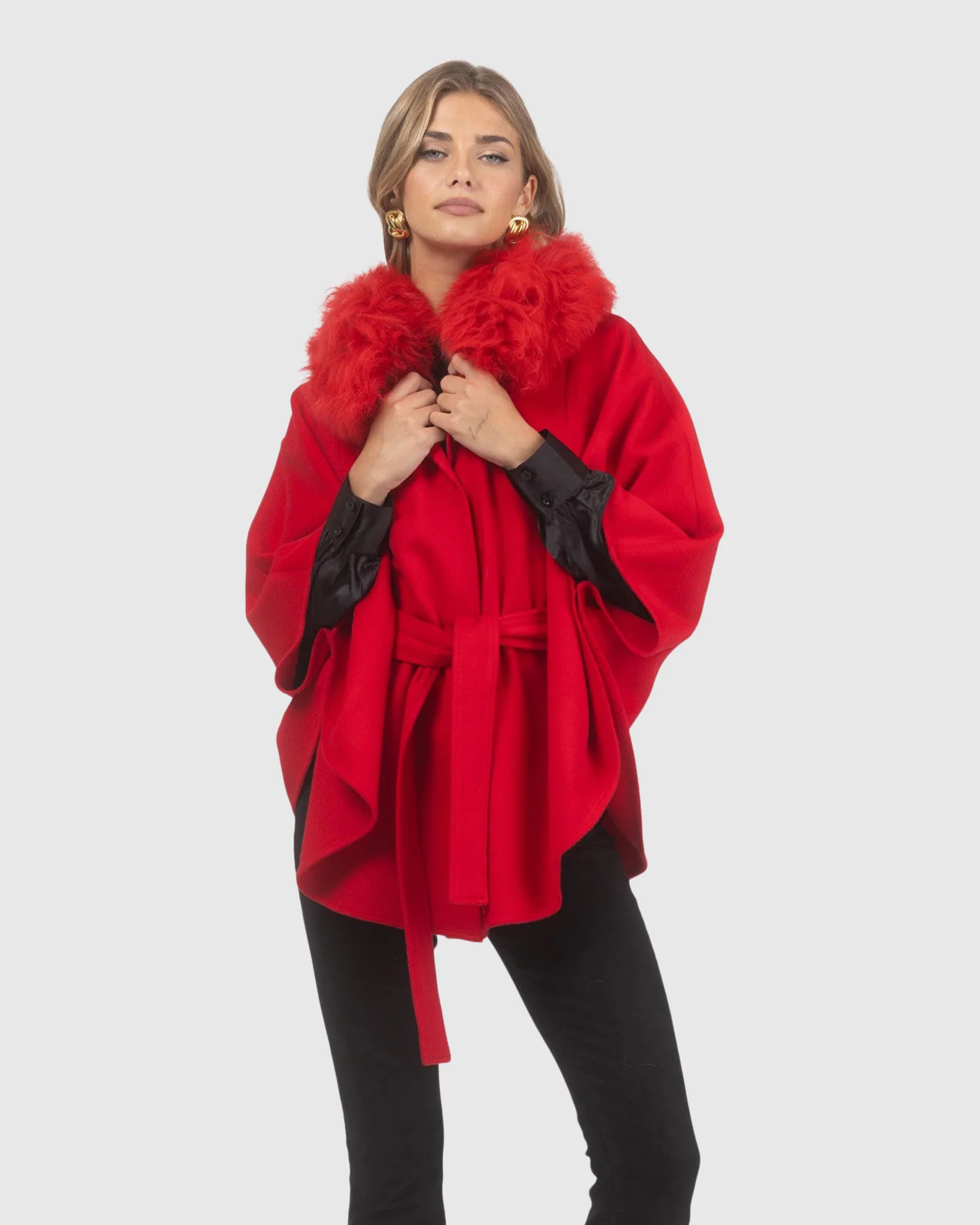 Select Wool Belted Cape With Select Lamb Collar - Image 40
