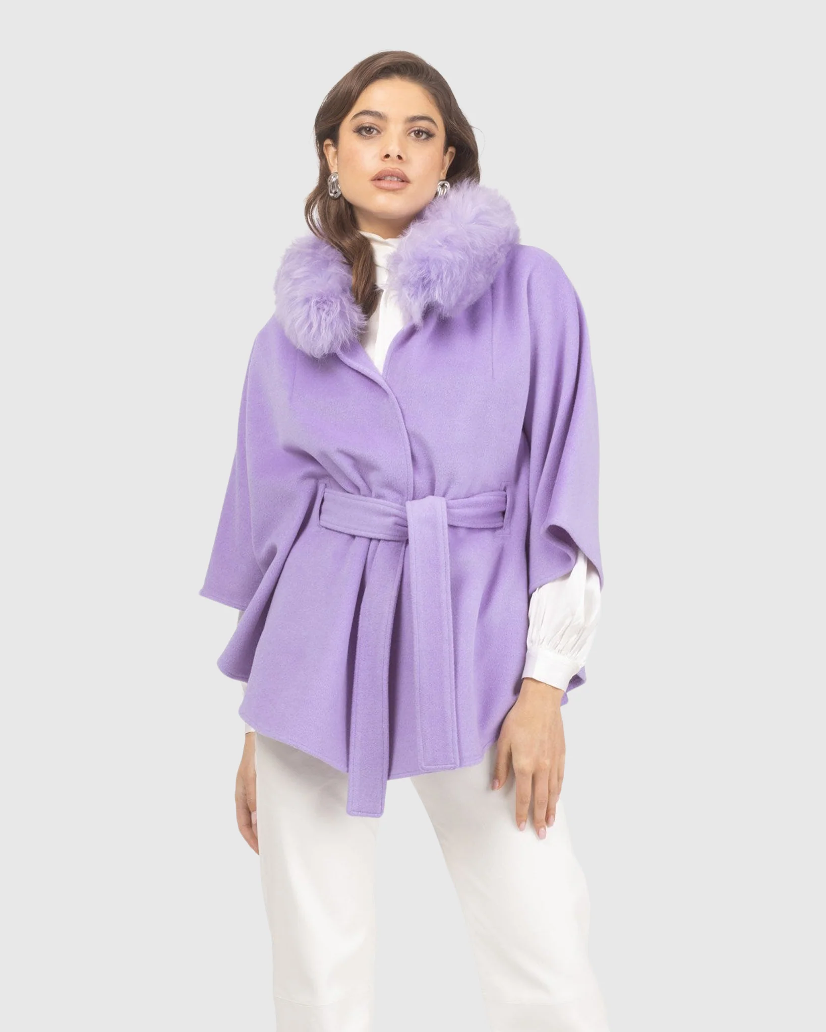 Select Wool Belted Cape With Select Lamb Collar - Image 43