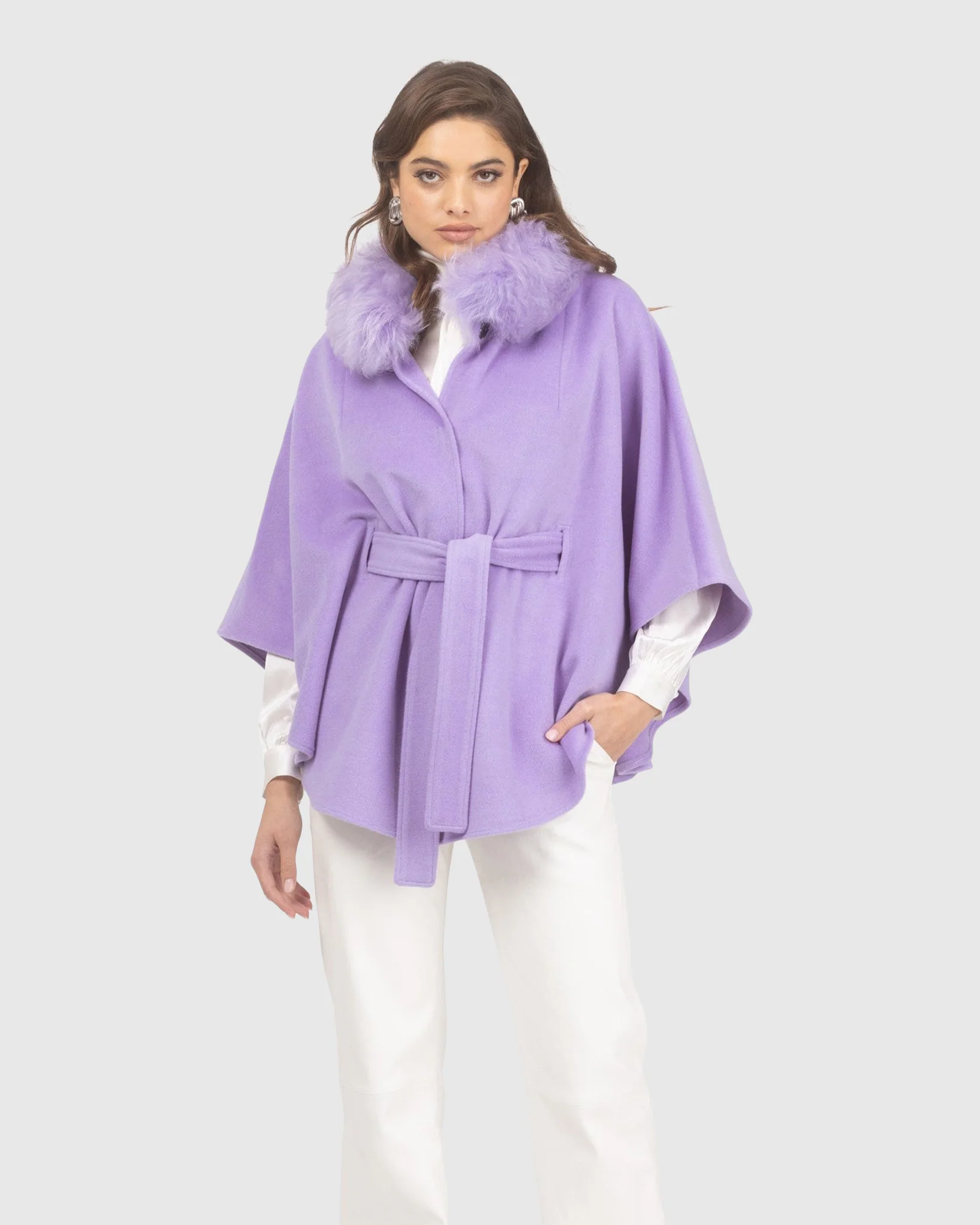 Select Wool Belted Cape With Select Lamb Collar - Image 44
