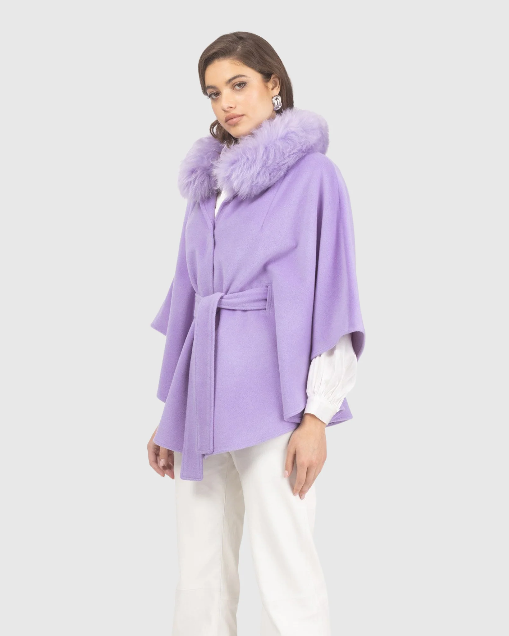 Select Wool Belted Cape With Select Lamb Collar - Image 45