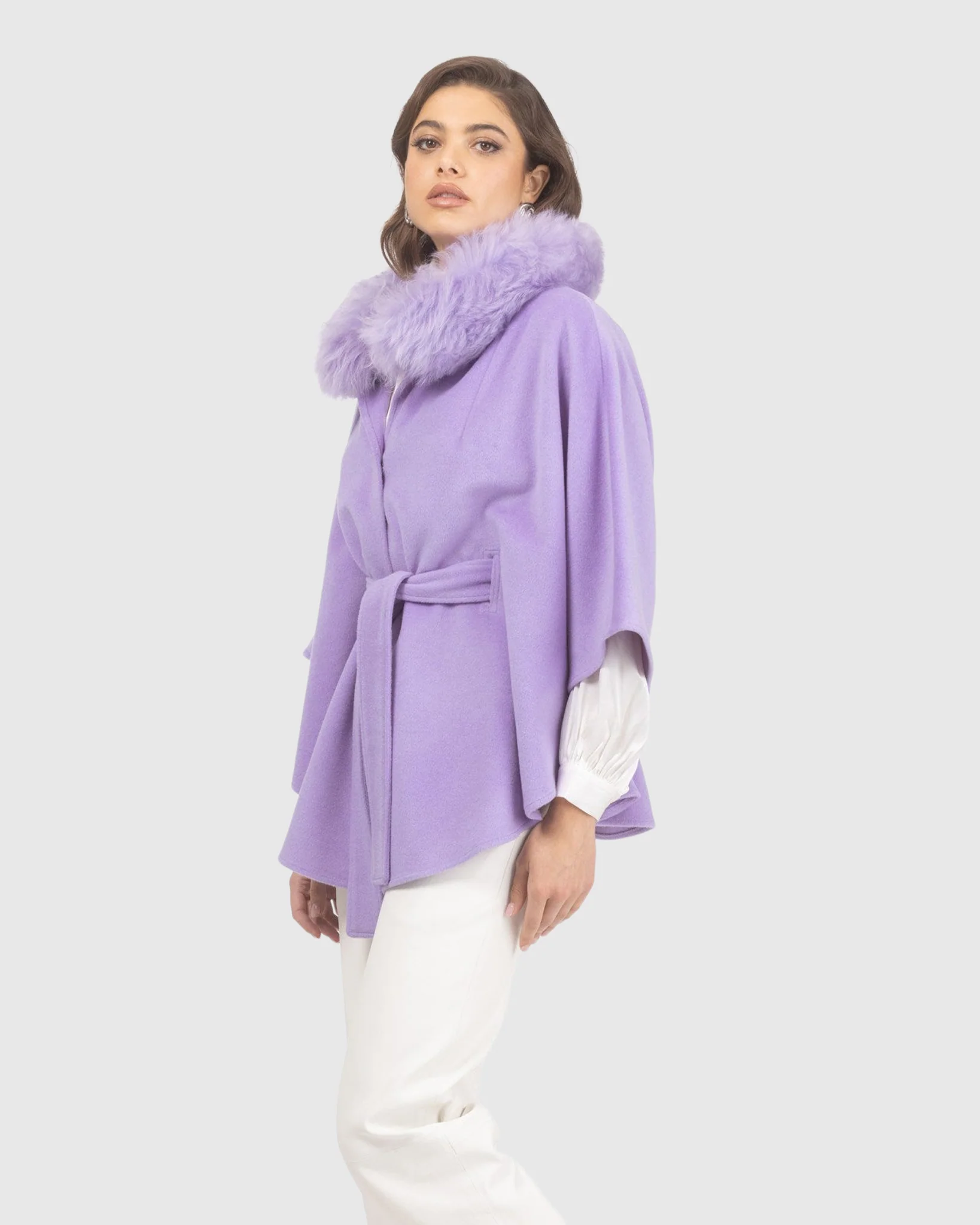 Select Wool Belted Cape With Select Lamb Collar - Image 46