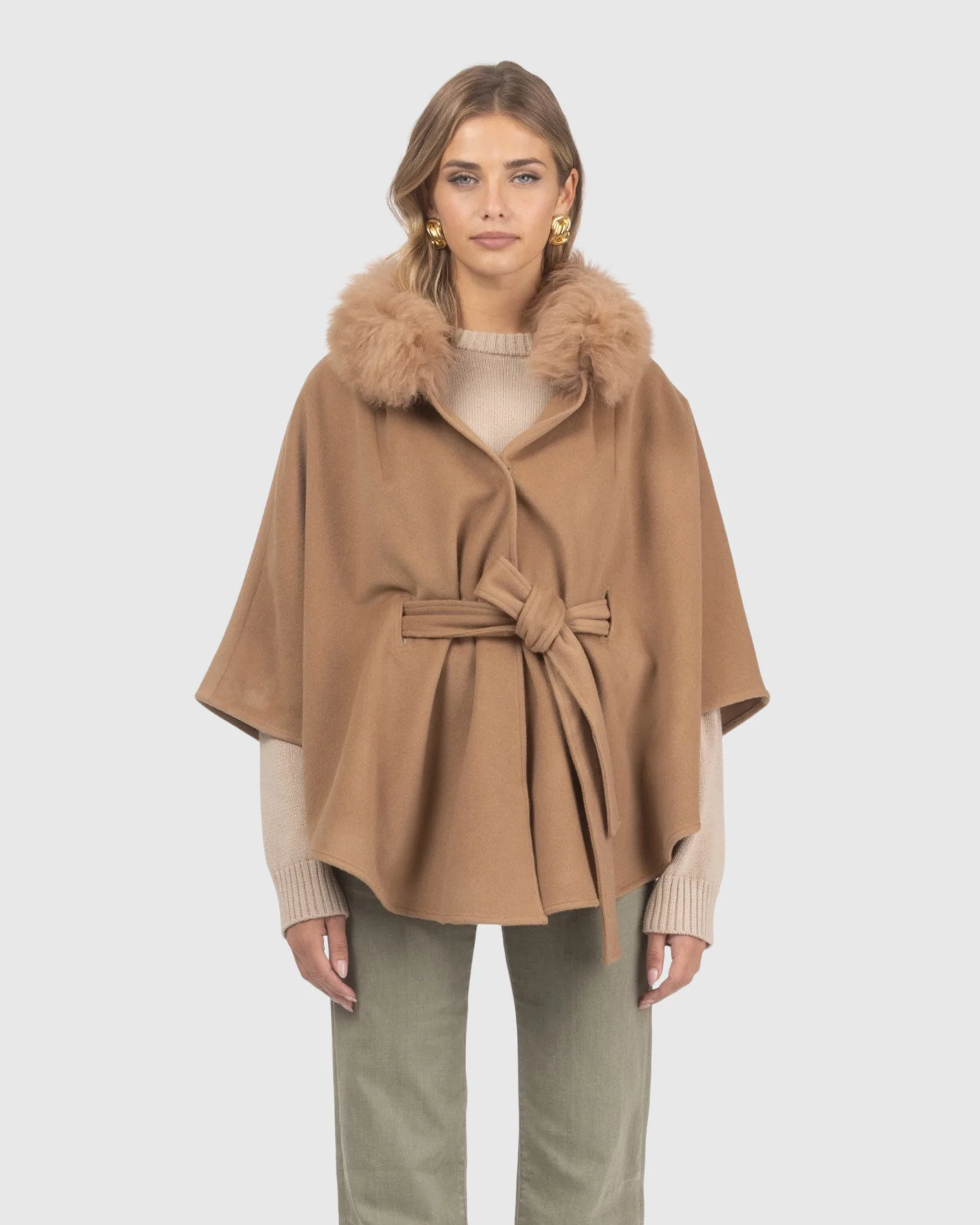 Select Wool Belted Cape With Select Lamb Collar - Image 49