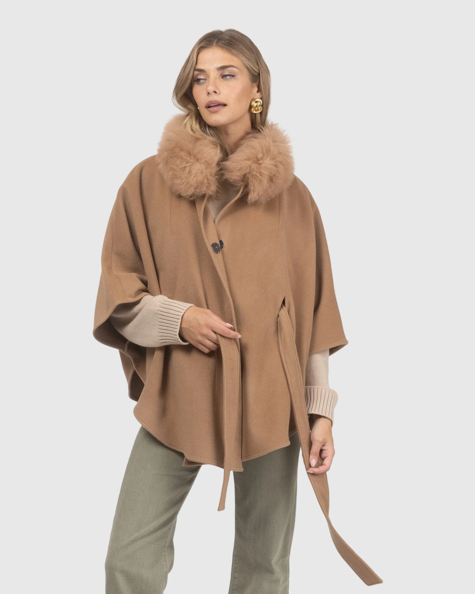 Select Wool Belted Cape With Select Lamb Collar - Image 50