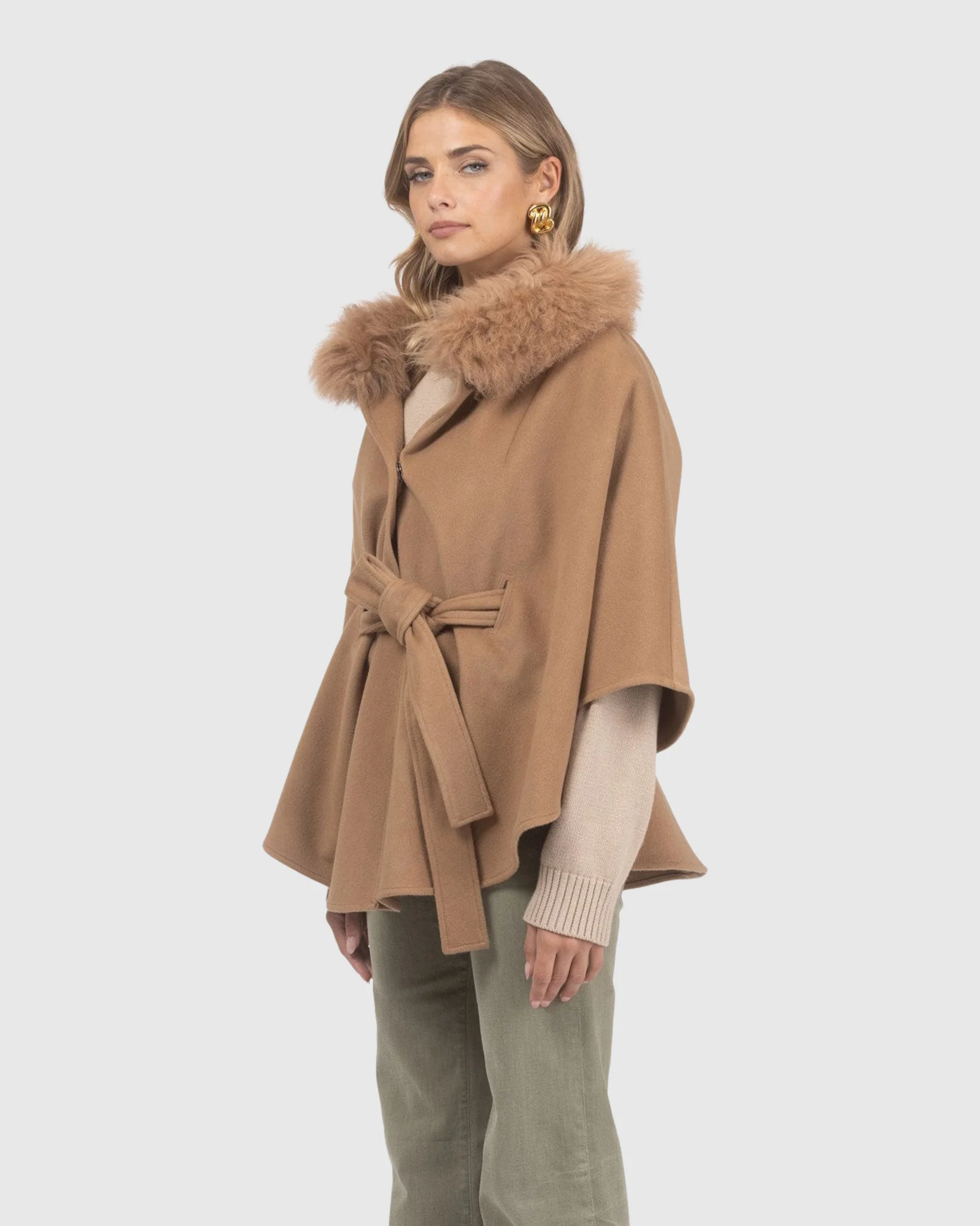 Select Wool Belted Cape With Select Lamb Collar - Image 51