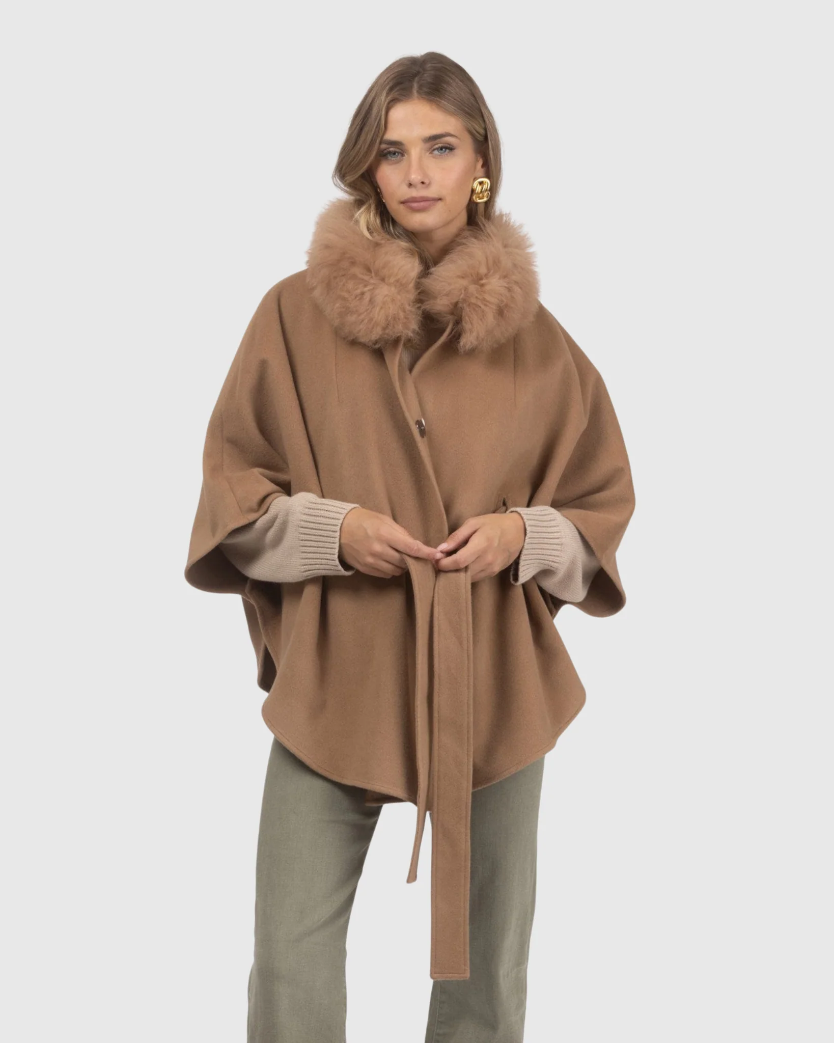 Select Wool Belted Cape With Select Lamb Collar - Image 52